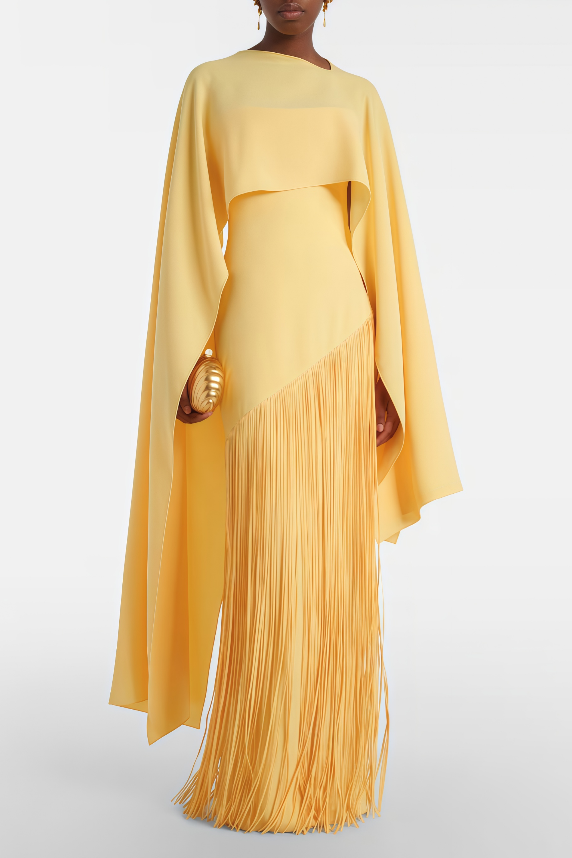 Yellow Caped Fringed Dress