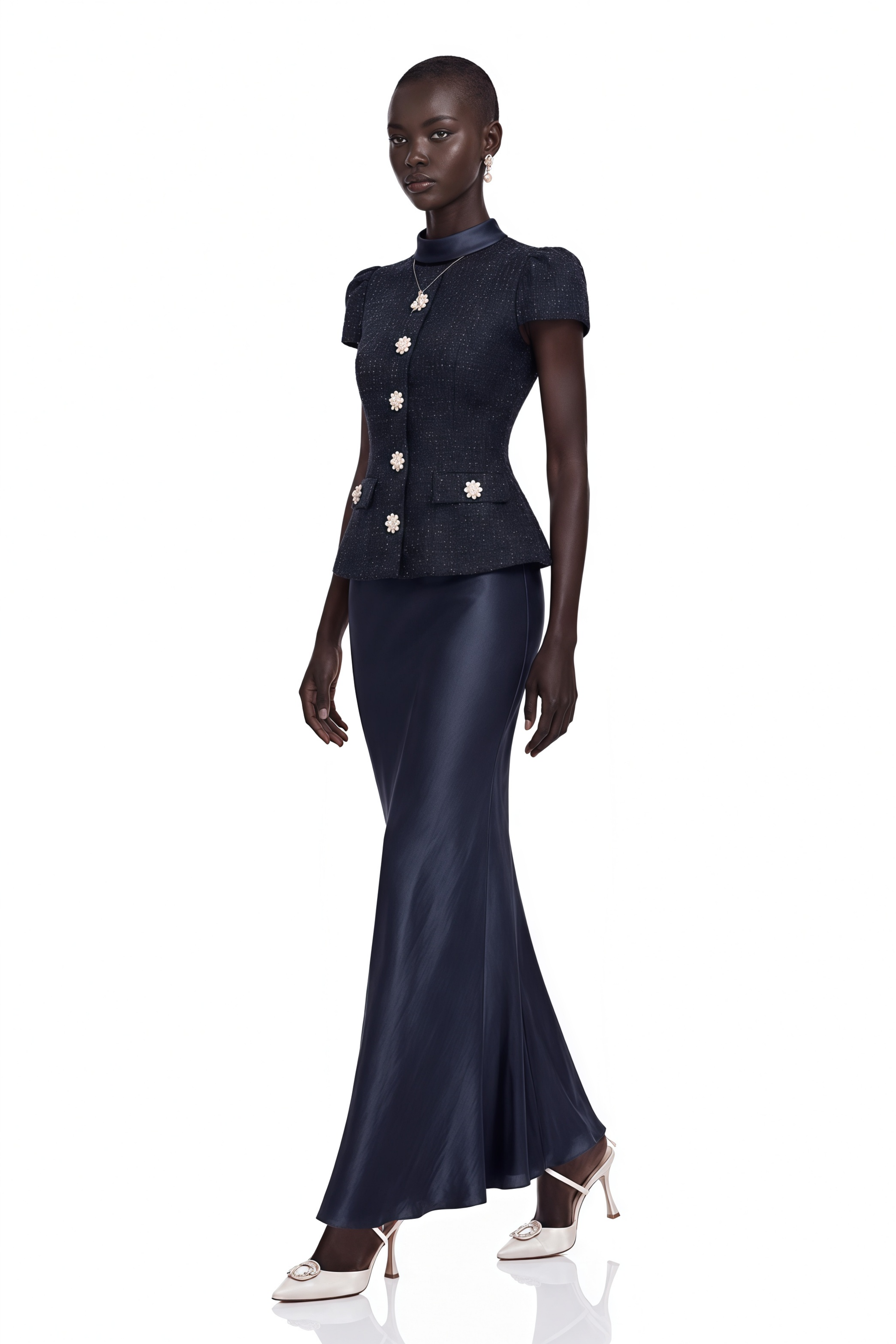 Josette Blue Peplum-Waist Paneled Maxi Dress