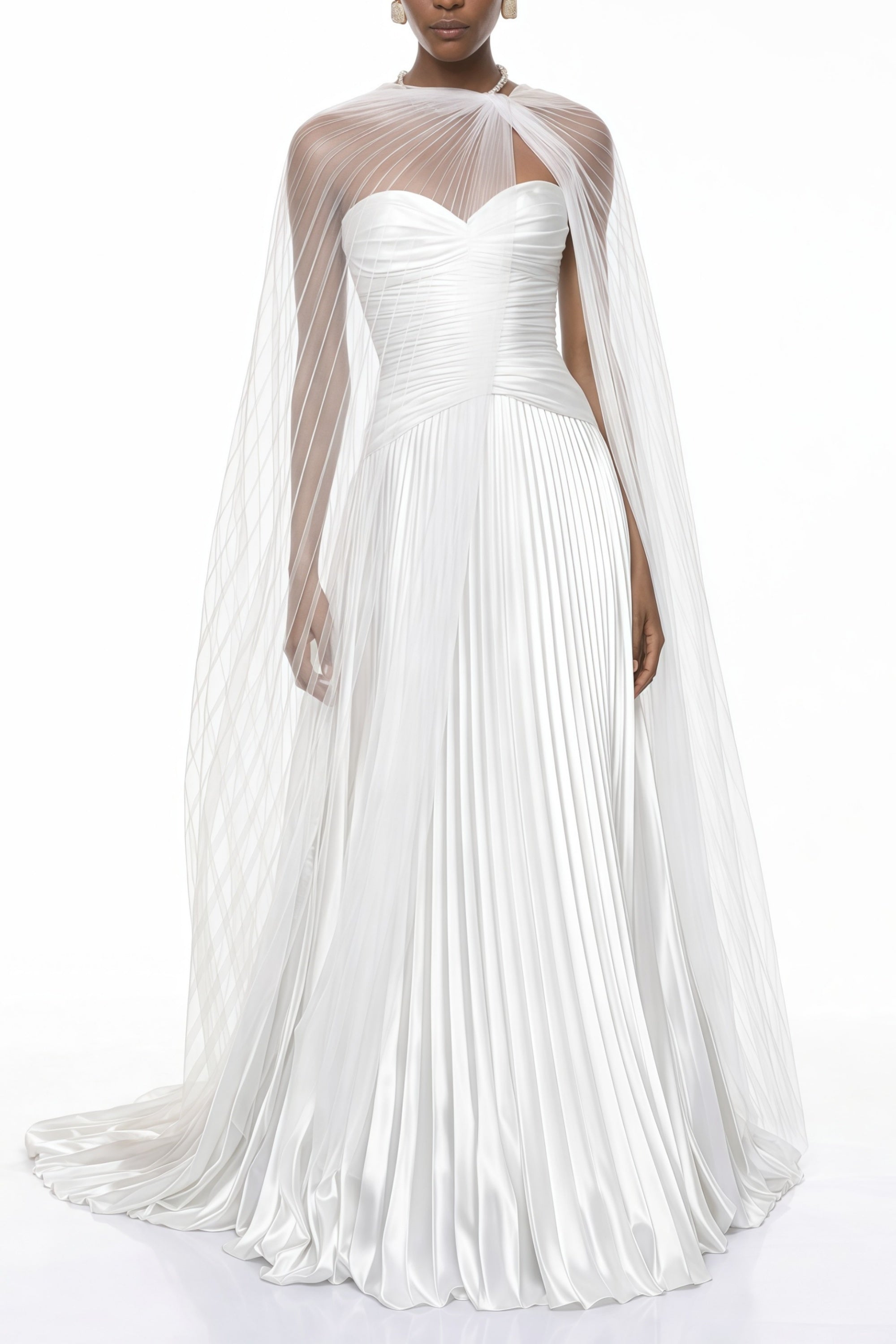 Palesa White Pleated Glossy Maxi Dress