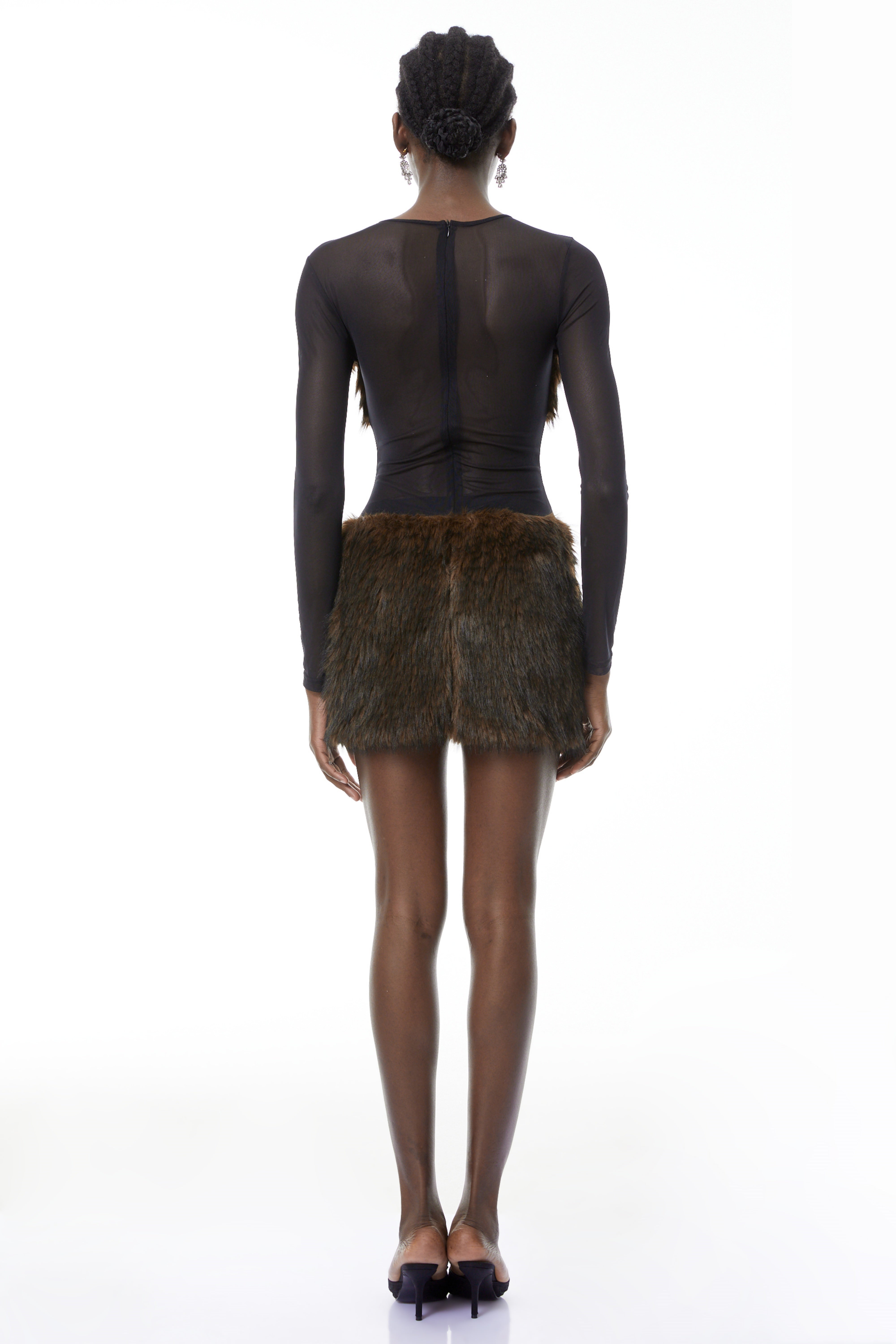 Paloma Brown Faux-Fur Panel Mini Dress