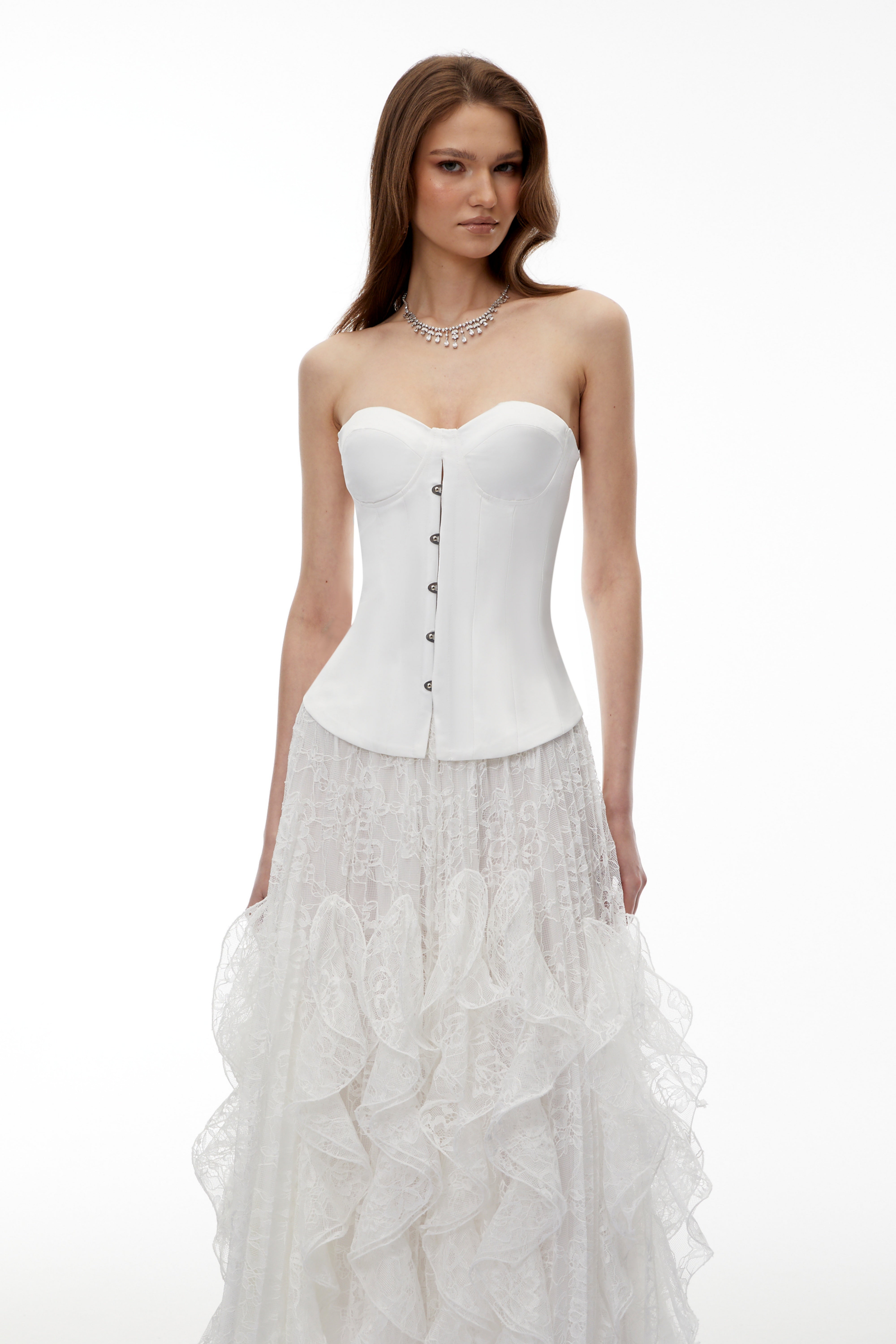 بلوزة بوستييه بيضاء لامعة من Pantea