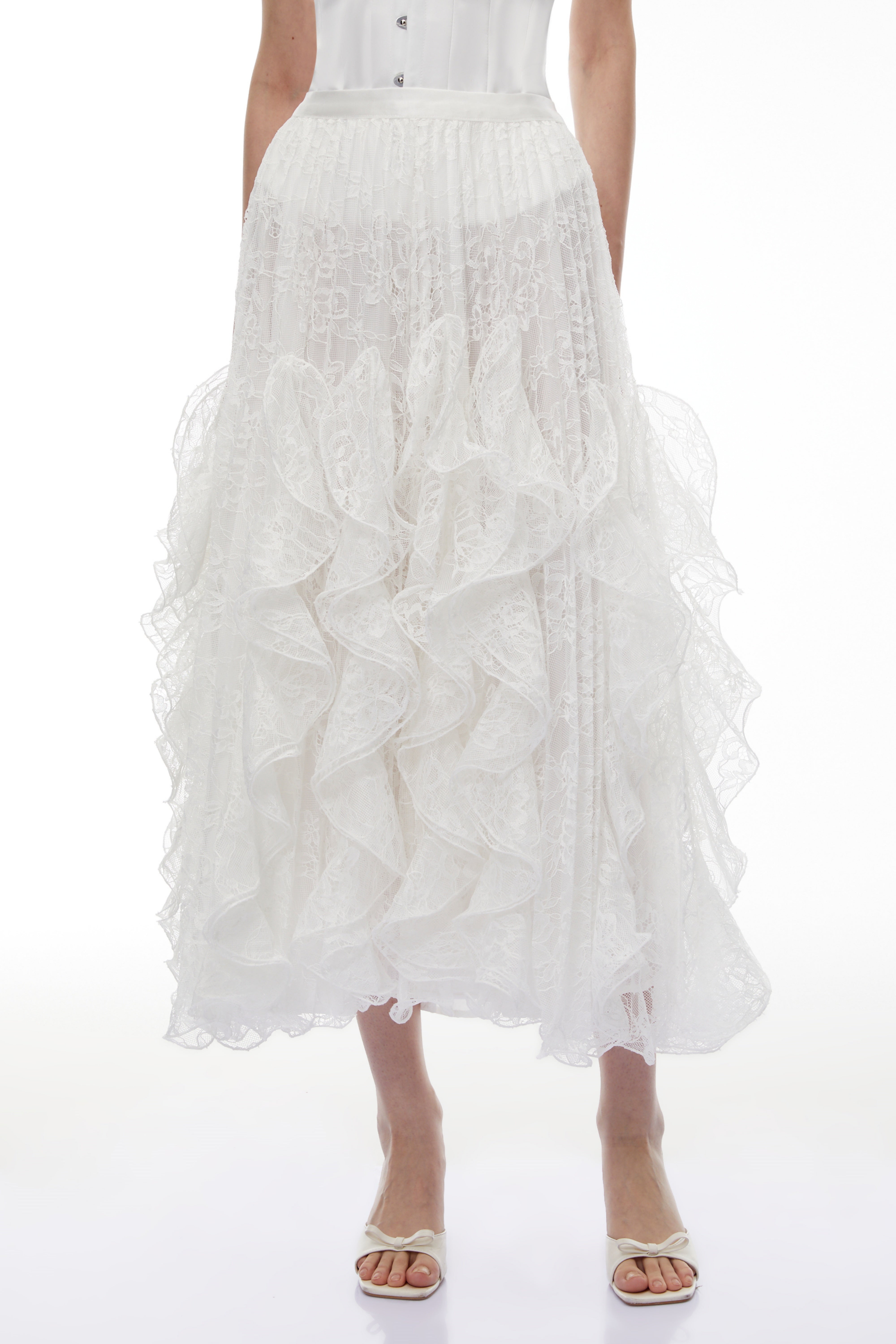 Pantea – Weißer Rock mit Rüschen und Spitze