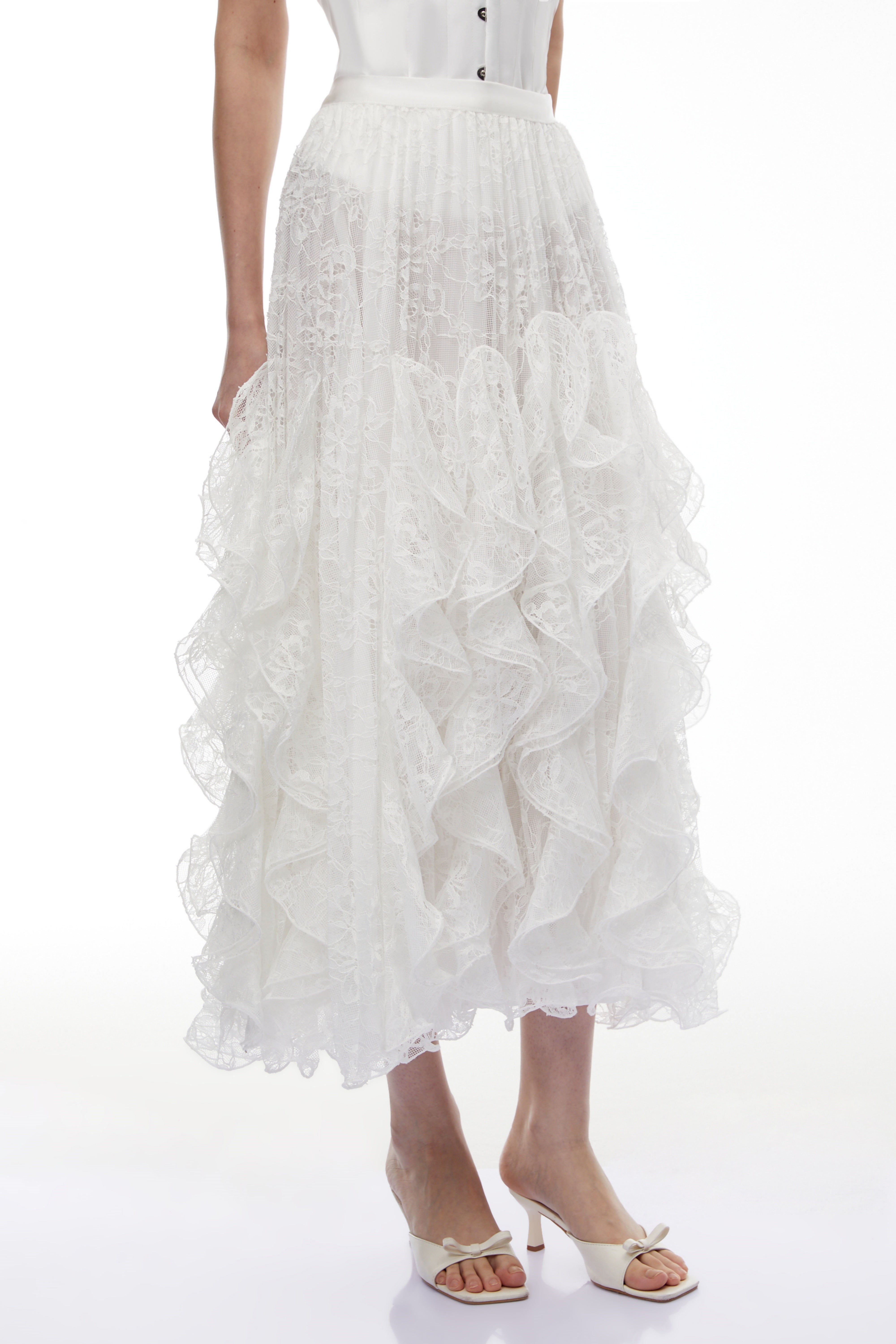 Pantea – Weißer Rock mit Rüschen und Spitze