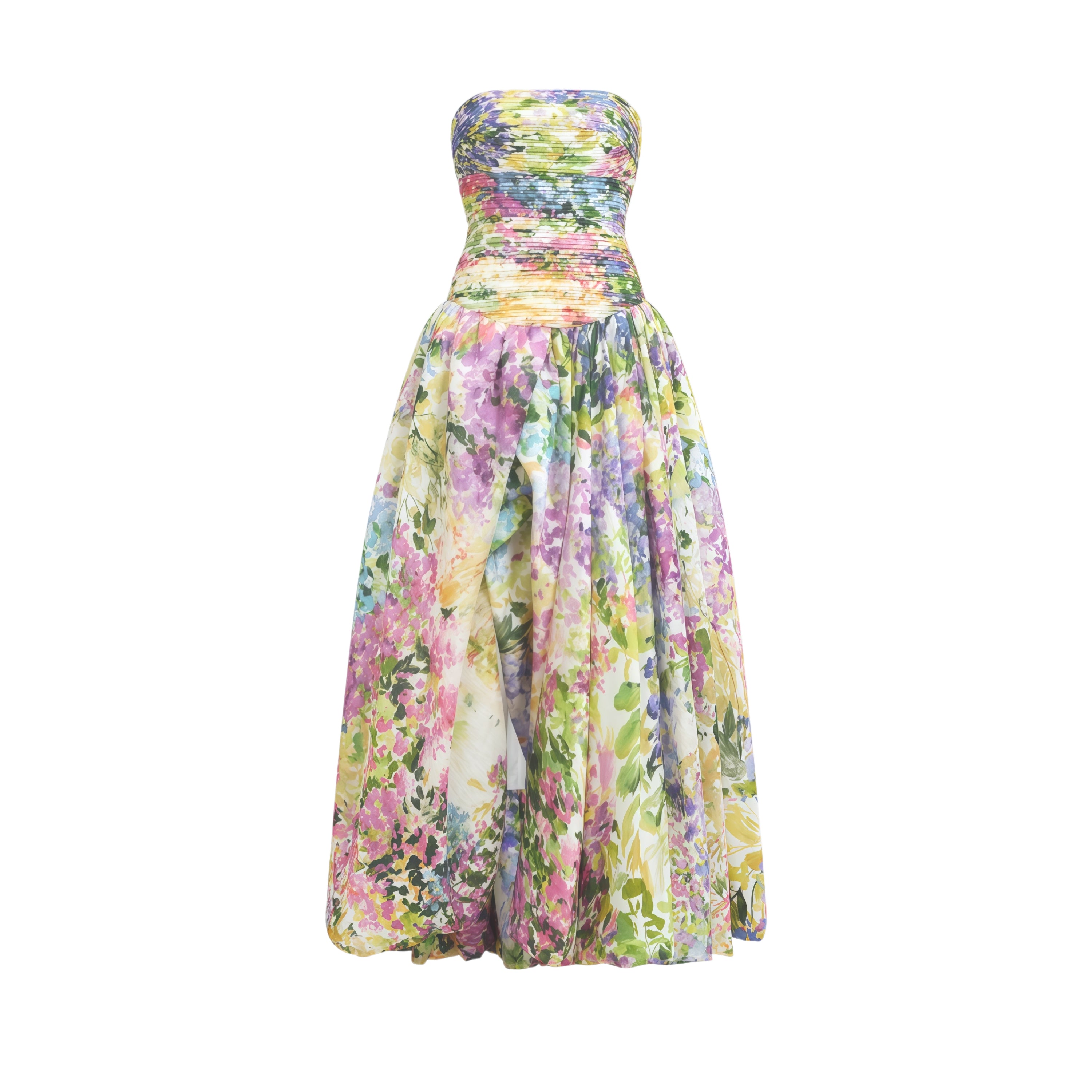 Robe longue plissée à imprimé floral