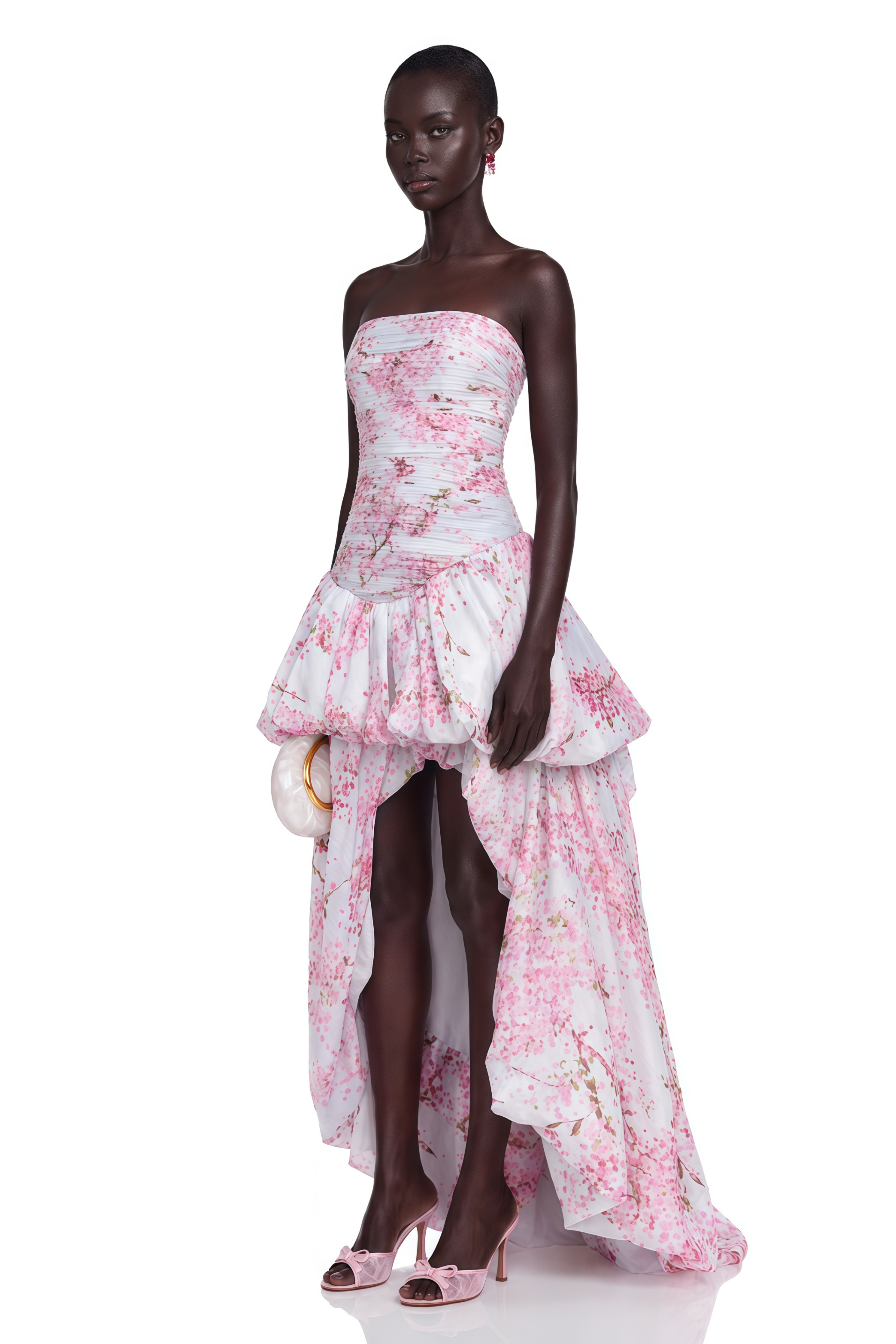 Parastoo Pink Floral Print Pleated Maxi Dress