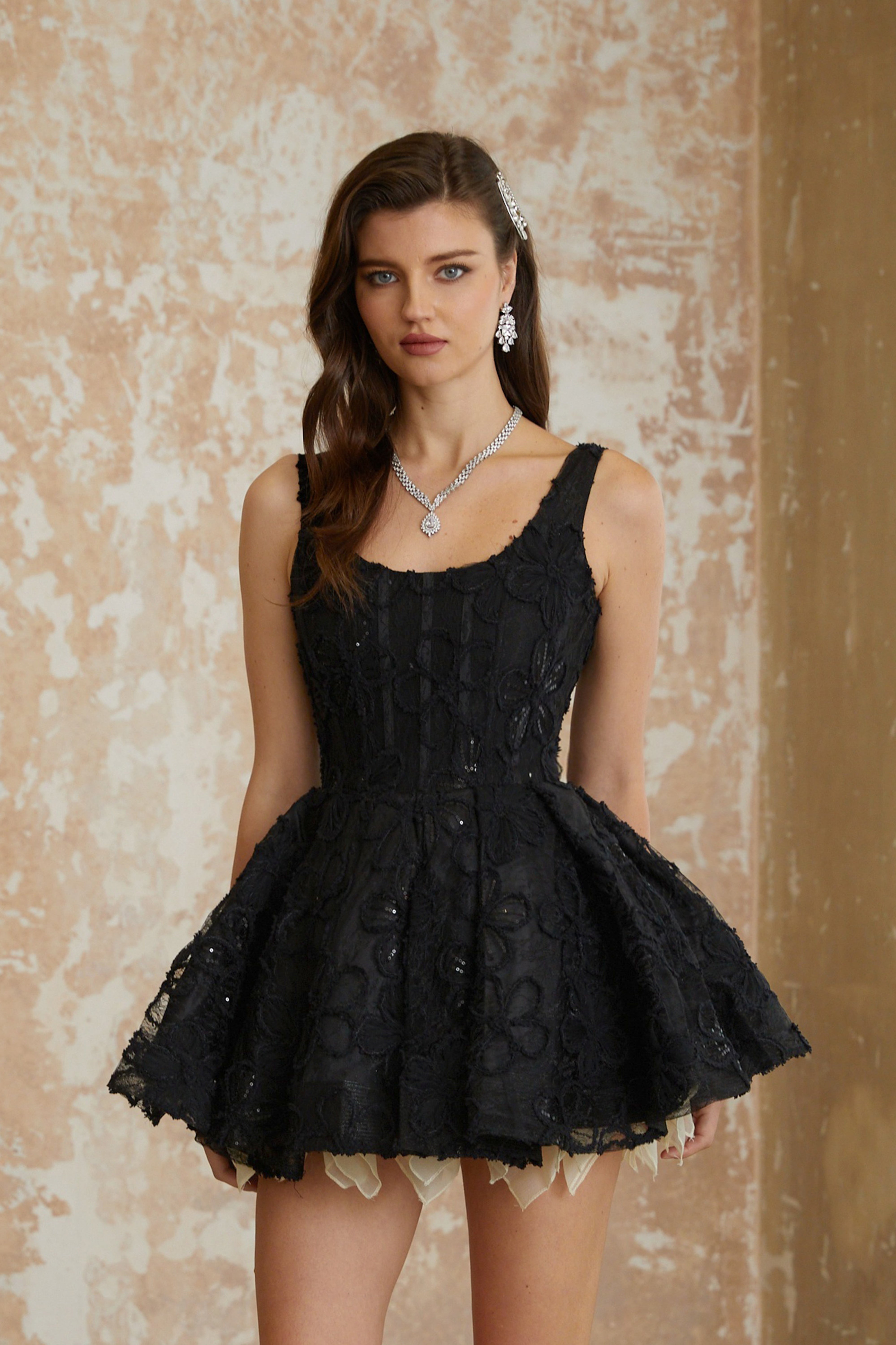 Patrycja Black Floral Embroidered Mini Dress