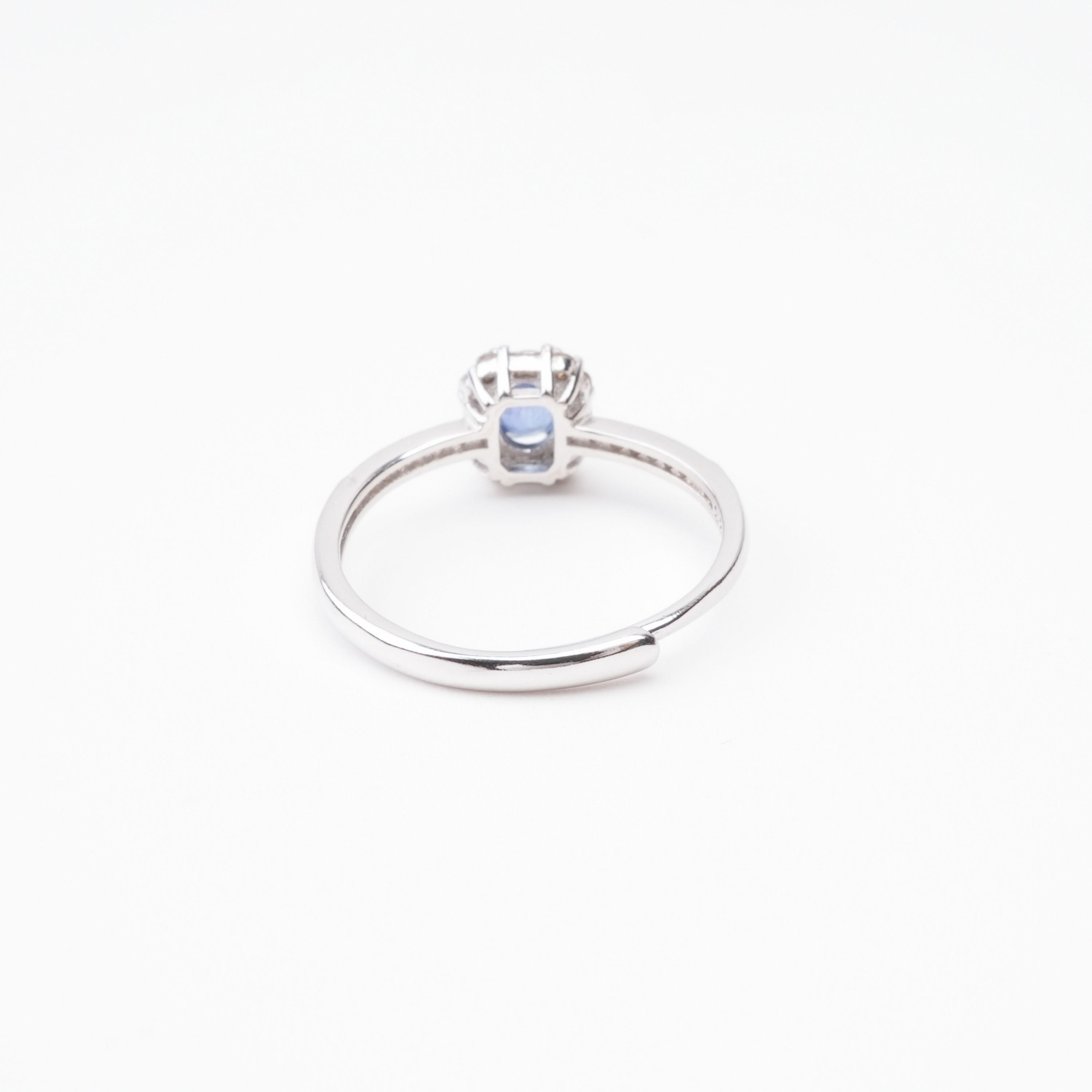 Paula Blue Sapphire Oval Cut Halo Pavé Crystal Sterling Silver Ring