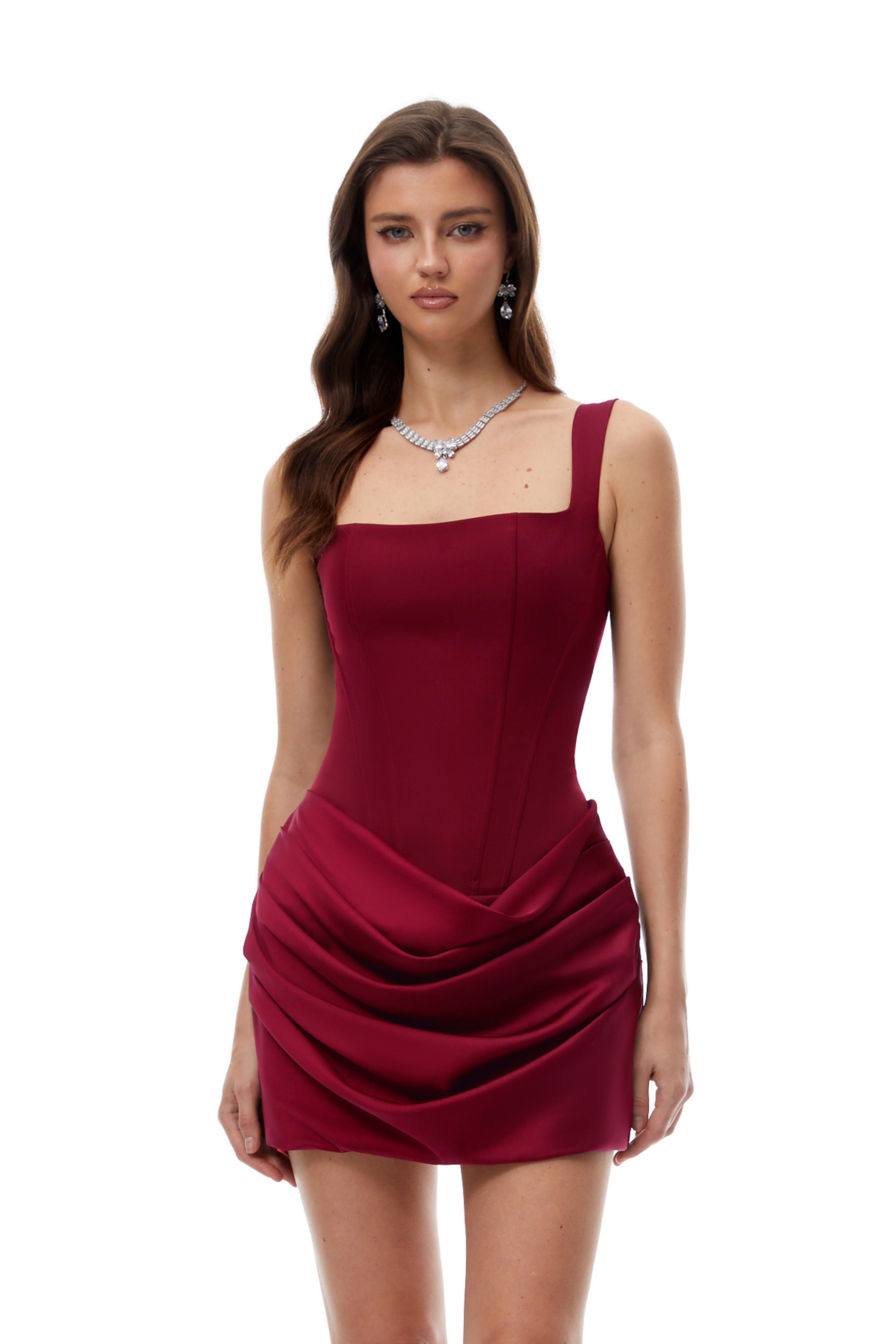 Paulette Red Ruched Bodycon Mini Dress