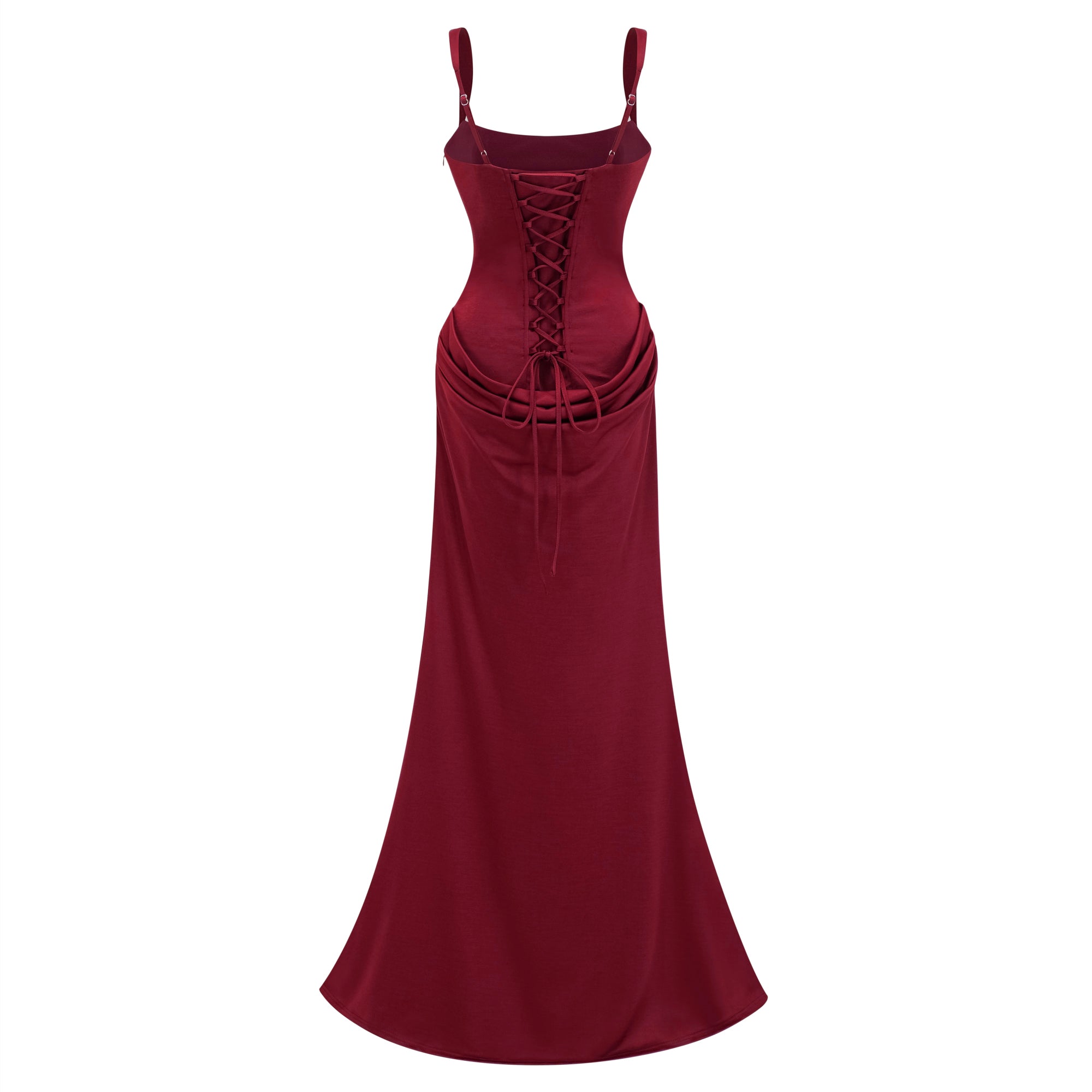 Robe longue corsetée à volants Paulette rouge
