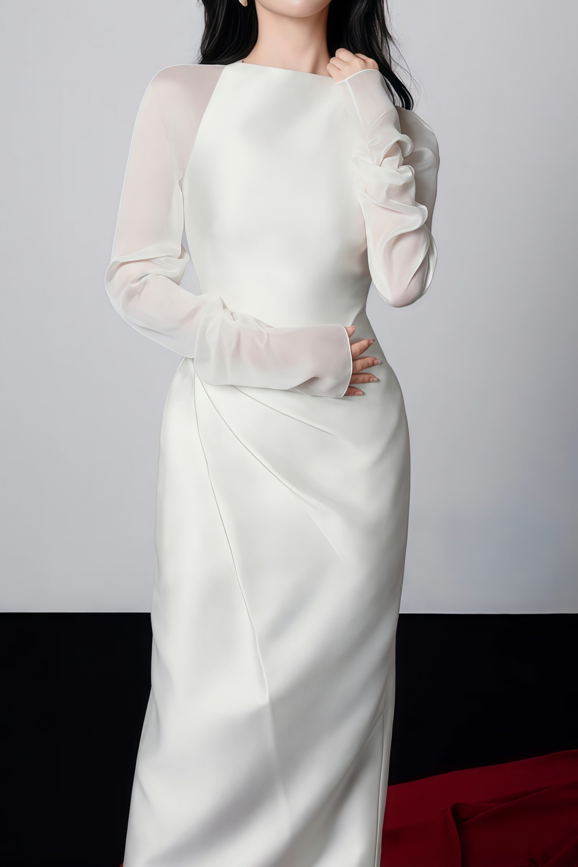 Pauliina White Mesh Panel Midi Dress