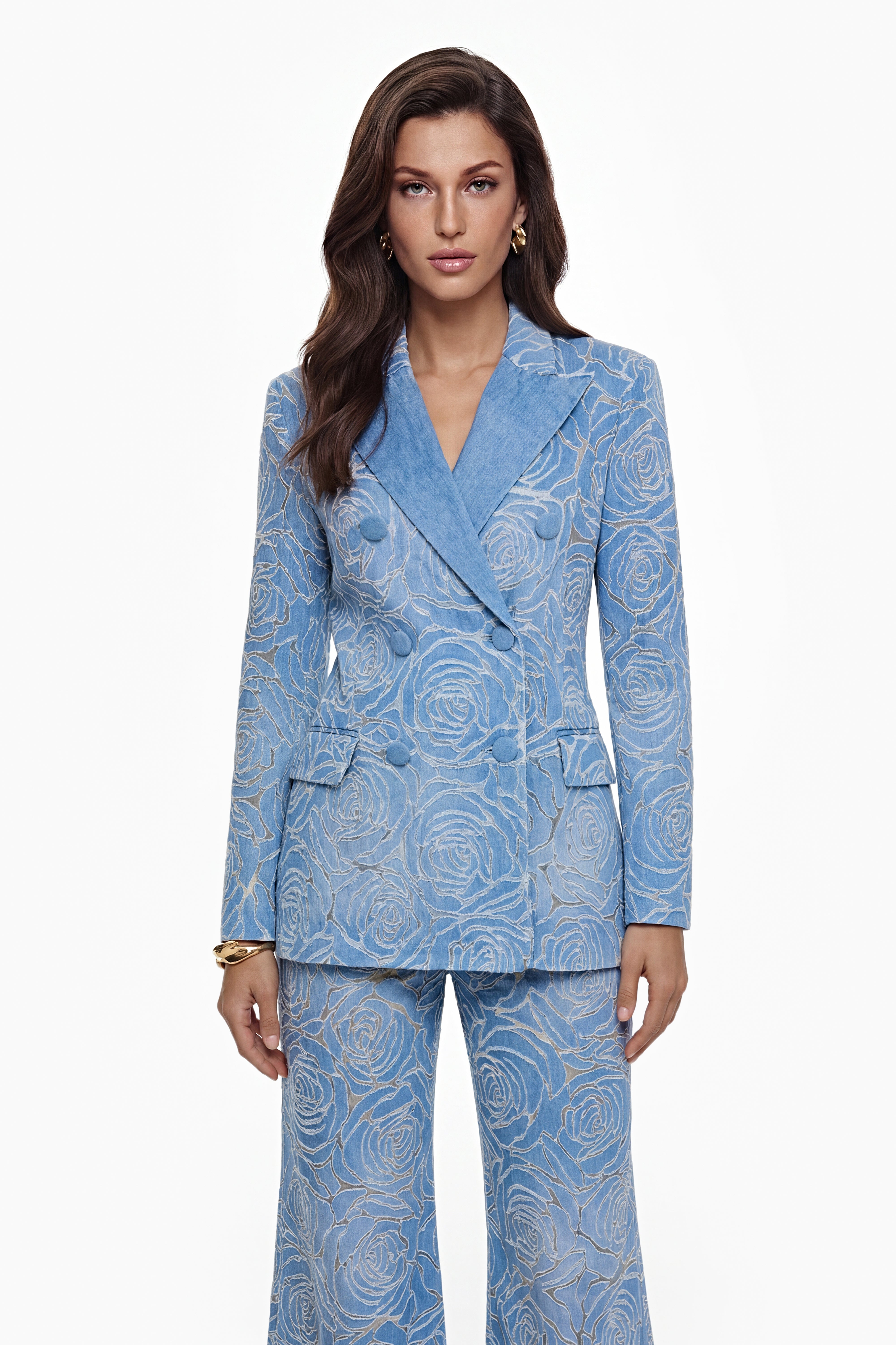 Set aus bestickter Jacke und Hose in Penelope-Blau