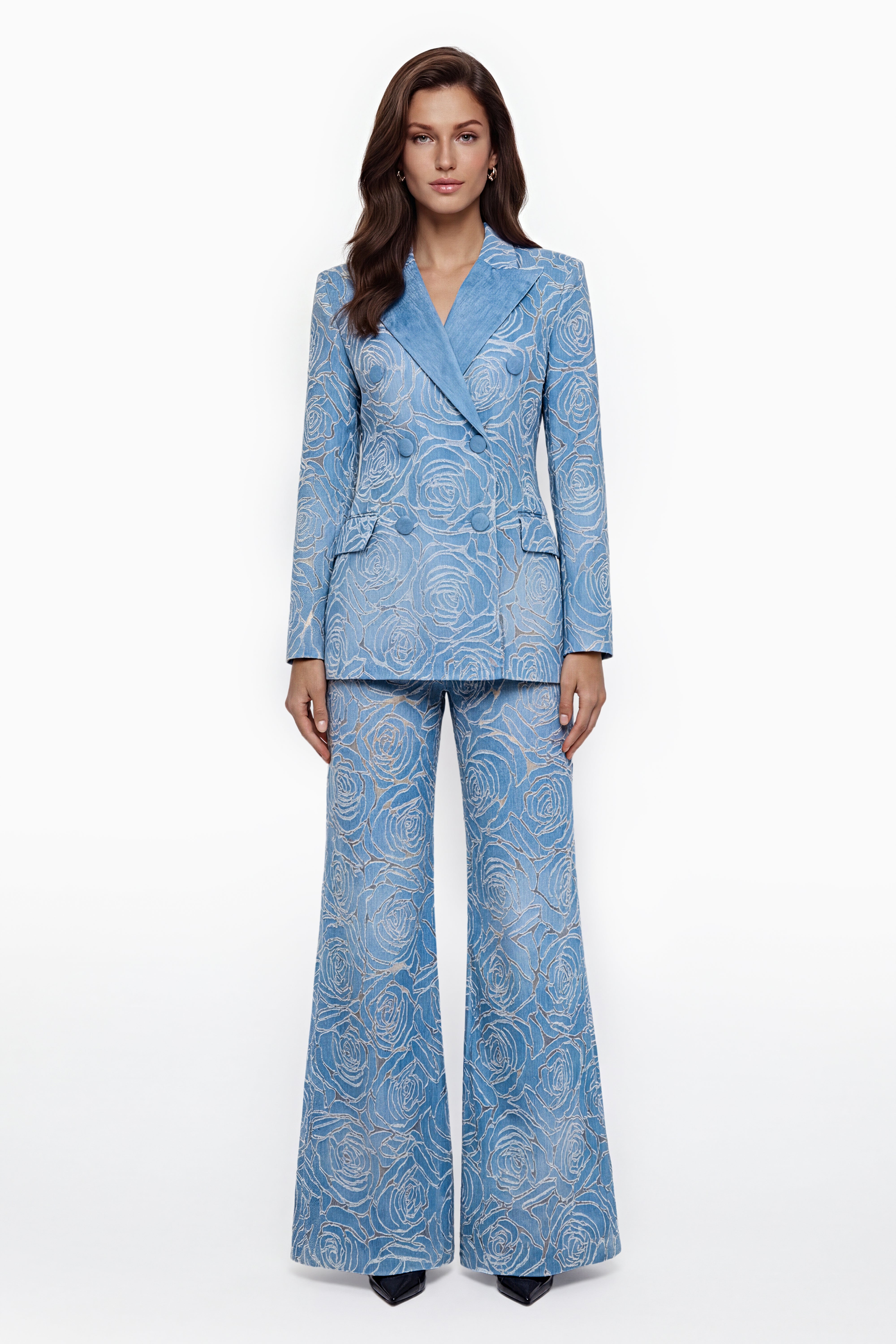 Set aus bestickter Jacke und Hose in Penelope-Blau