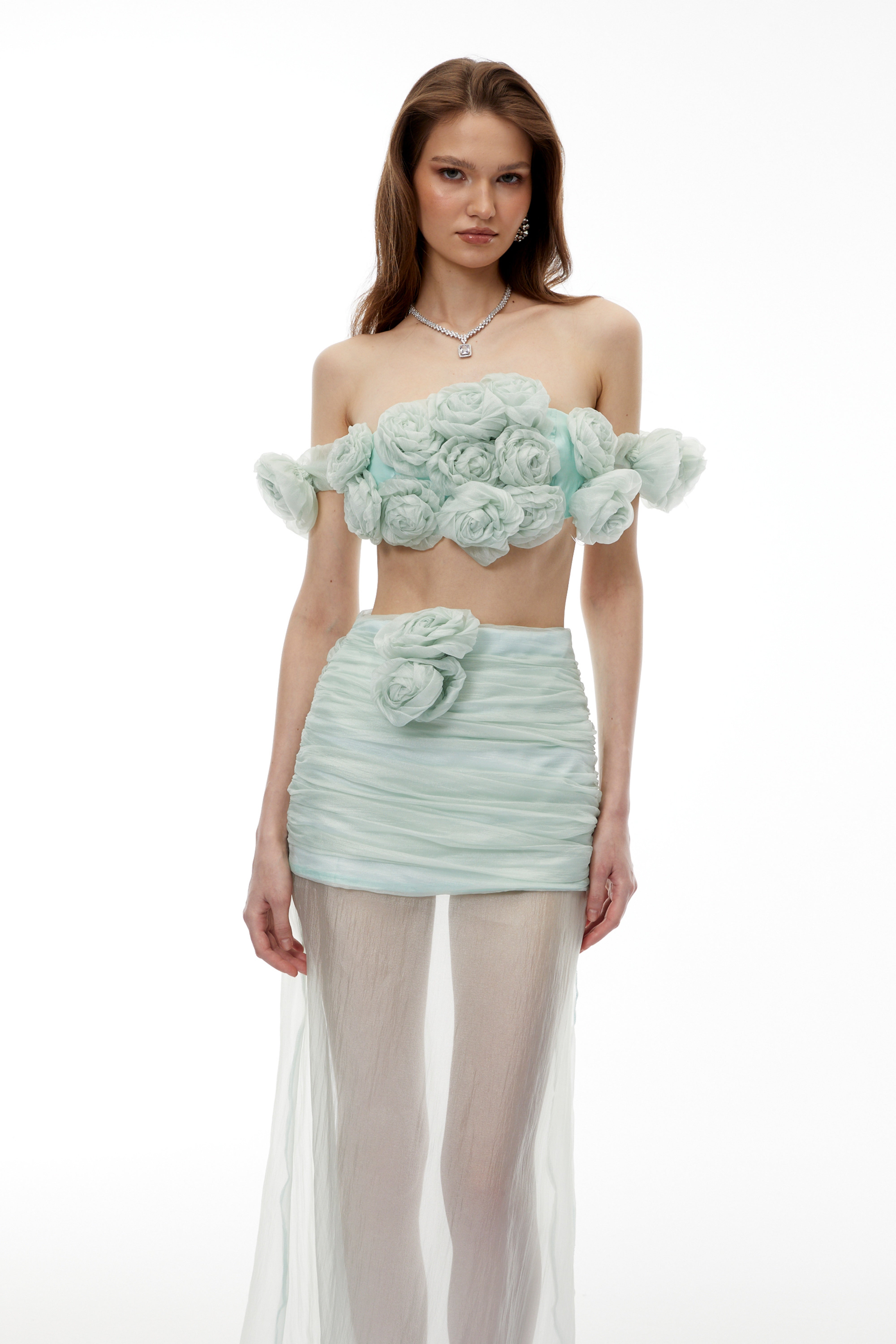 Penelope Green Tüll-Set aus Oberteil und Rock mit 3D-Blumen