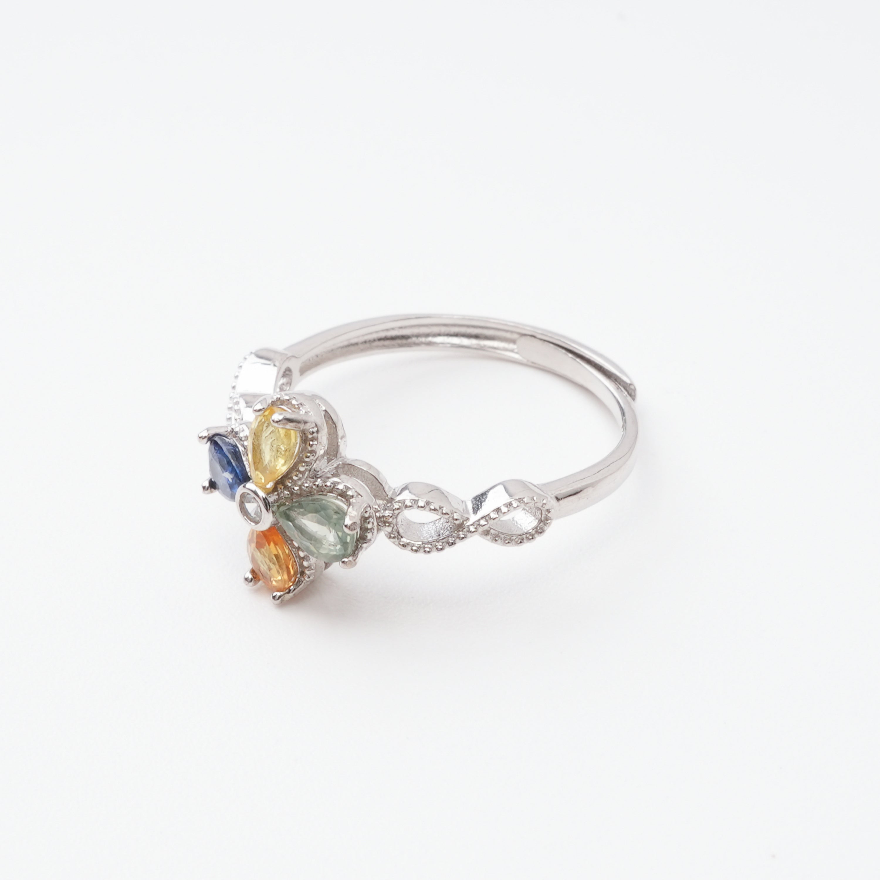 Perrine Multicolor Pear Cut Clover Sterling Silver Ring