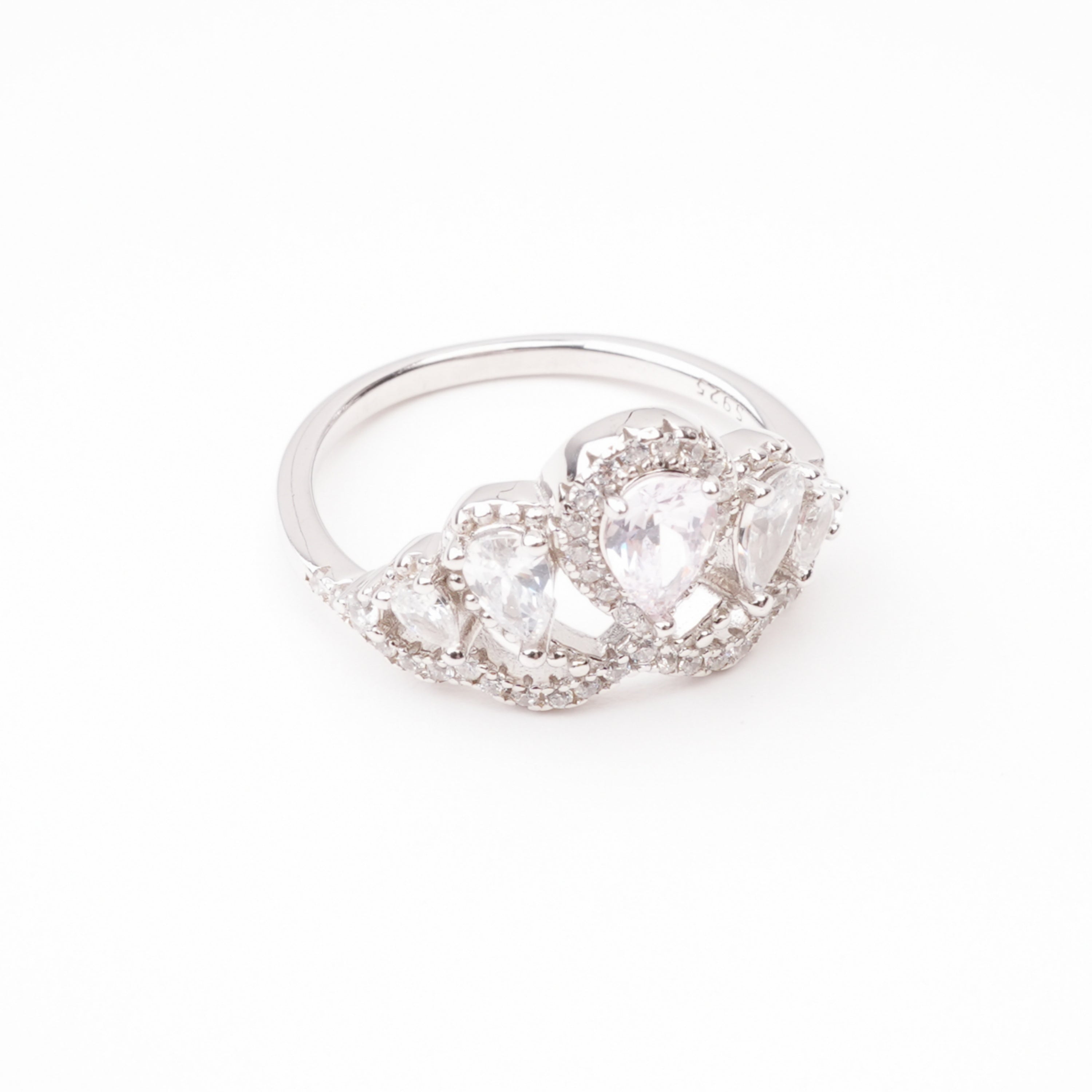 Carmen Pink Pear Cut Gemstone Crown Pavé Crystal Sterling Silver Ring