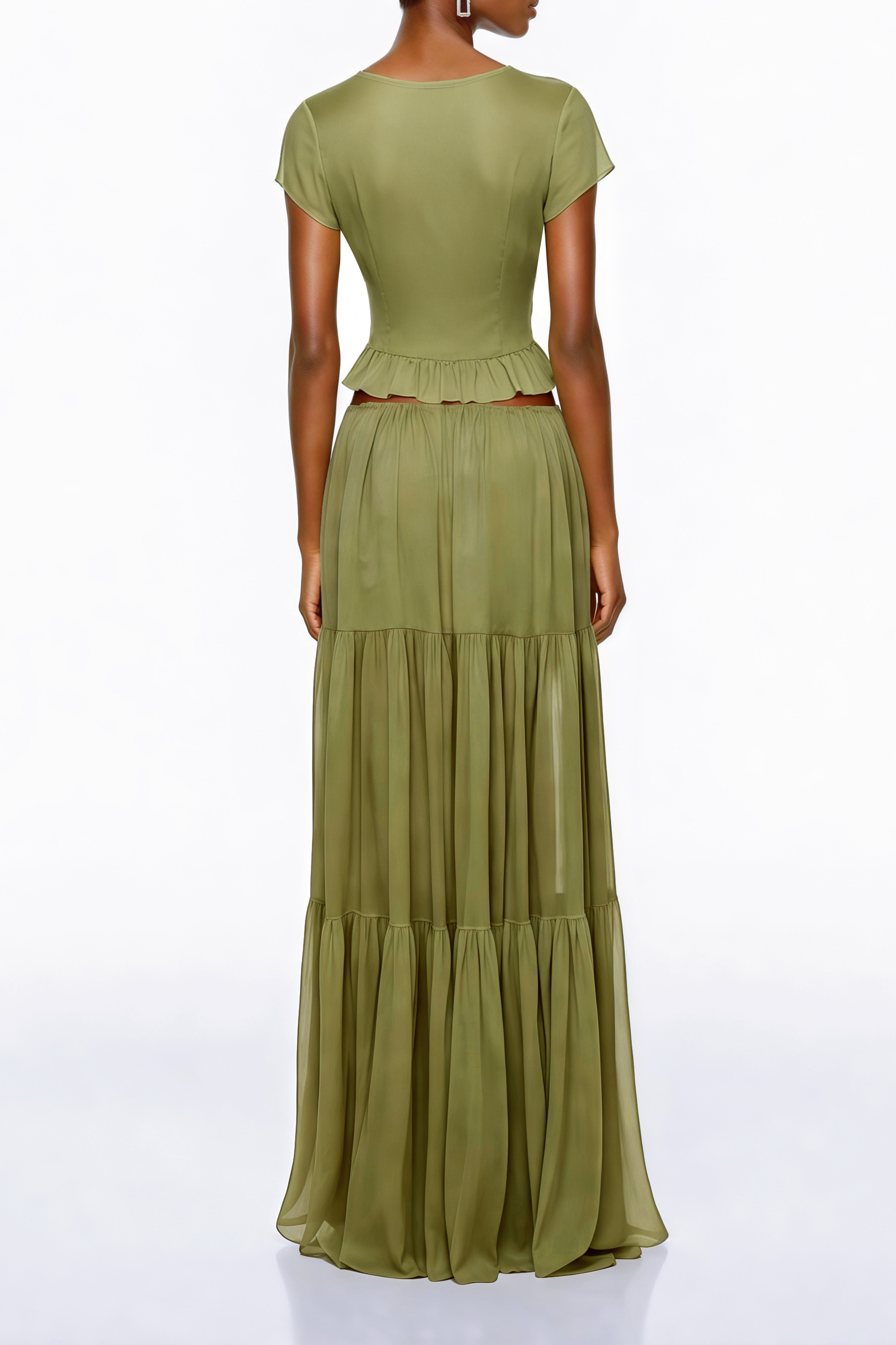 Pleiade Green Floral Lace Chiffon Top & Skirt Set