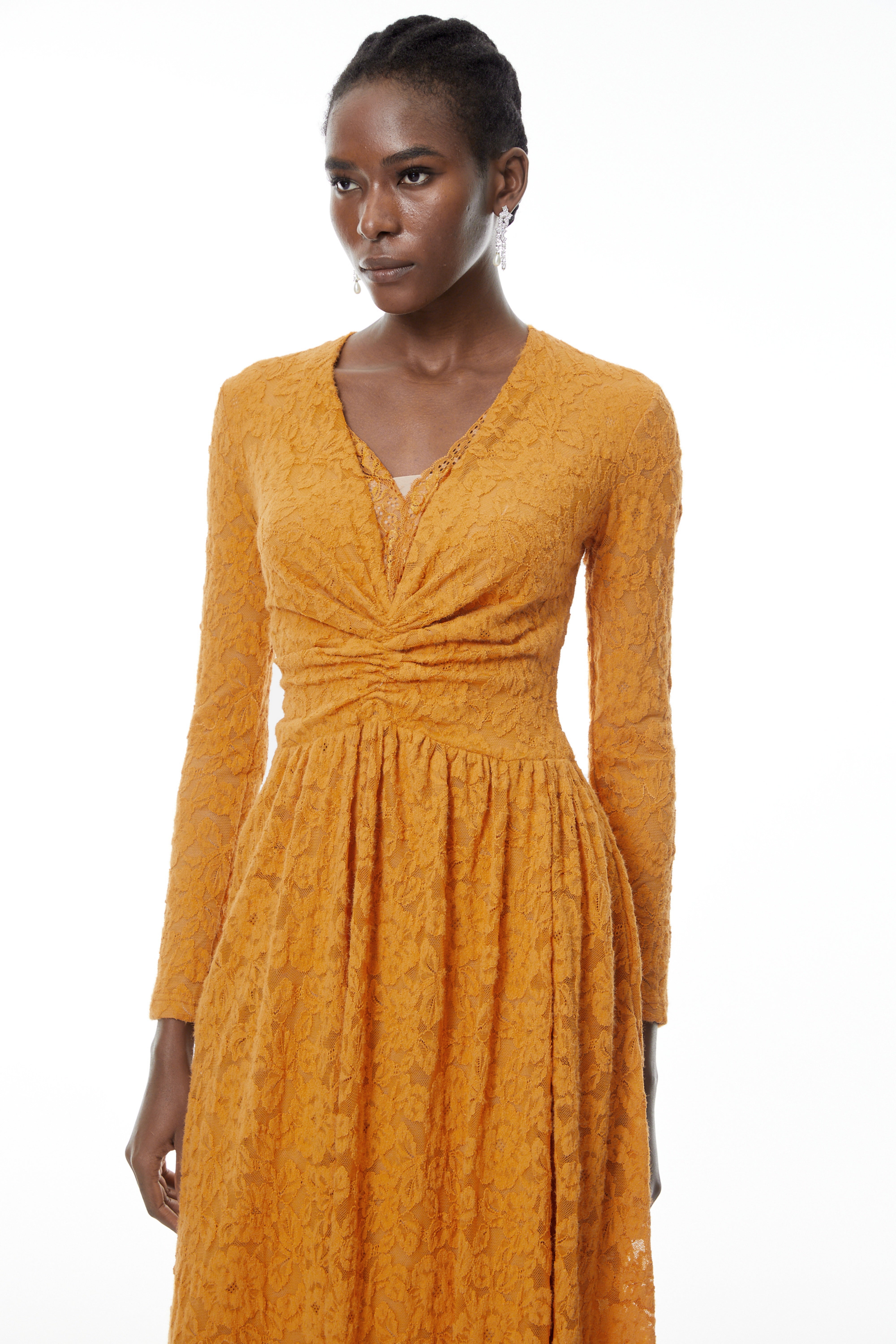 Posie Yellow Floral Lace Ruched Maxi Dress