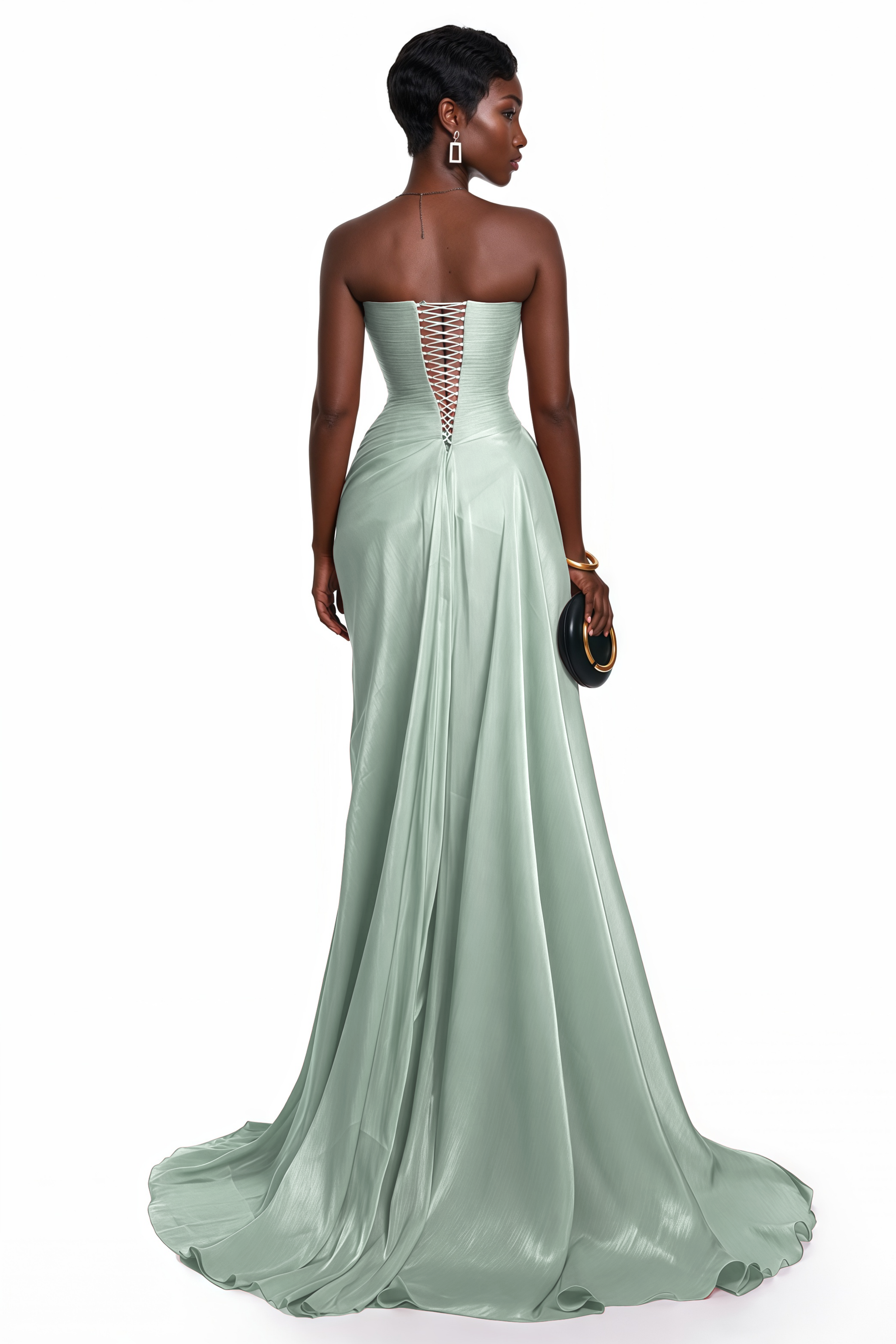 Querubina Green Asymmetrical Ruched Maxi Dress