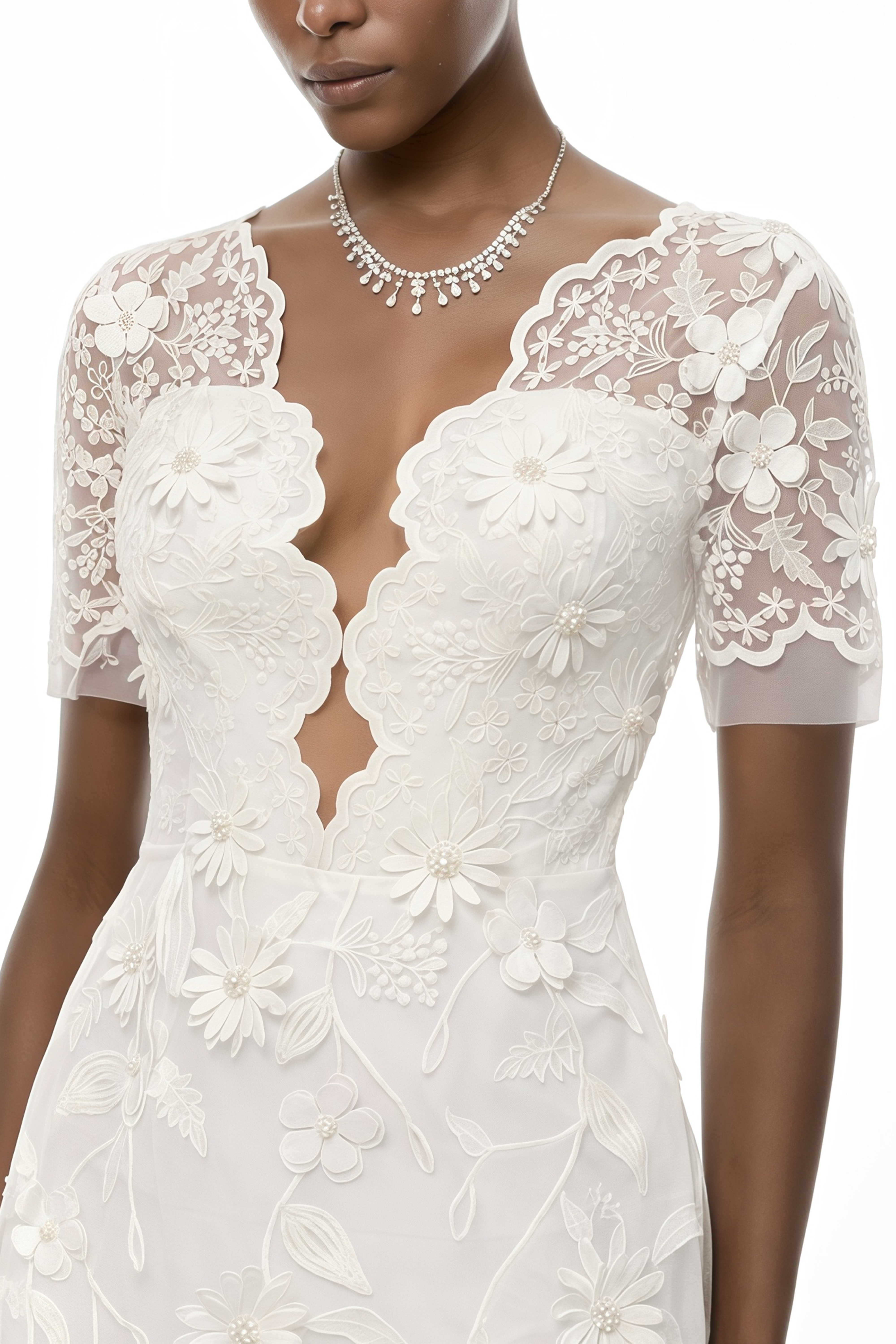 Quetz Weißes Midikleid mit 3D-Blütenblättern