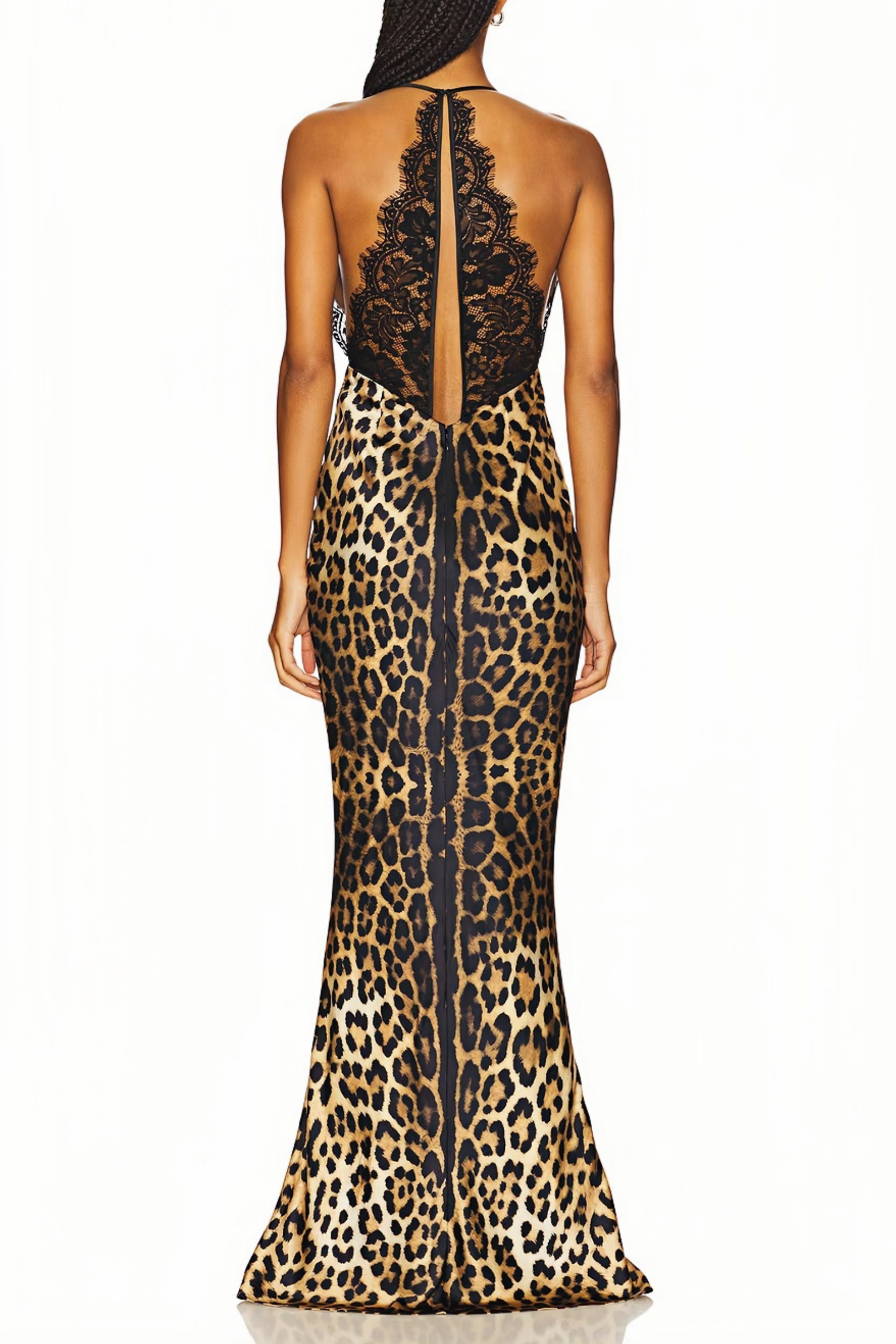 Marta Brown Lace Panel Leopard Satin Maxi Dress