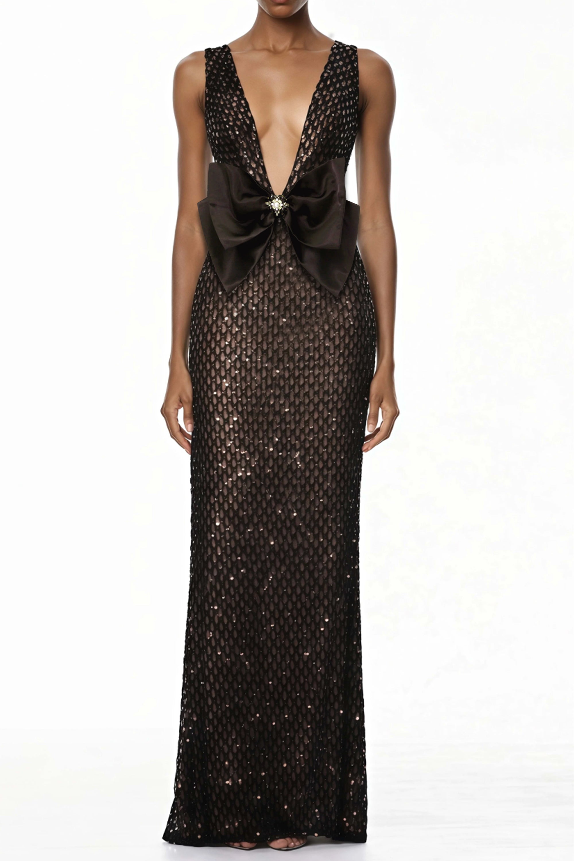 Black Deep V-Neck Bodycon Maxi Dress