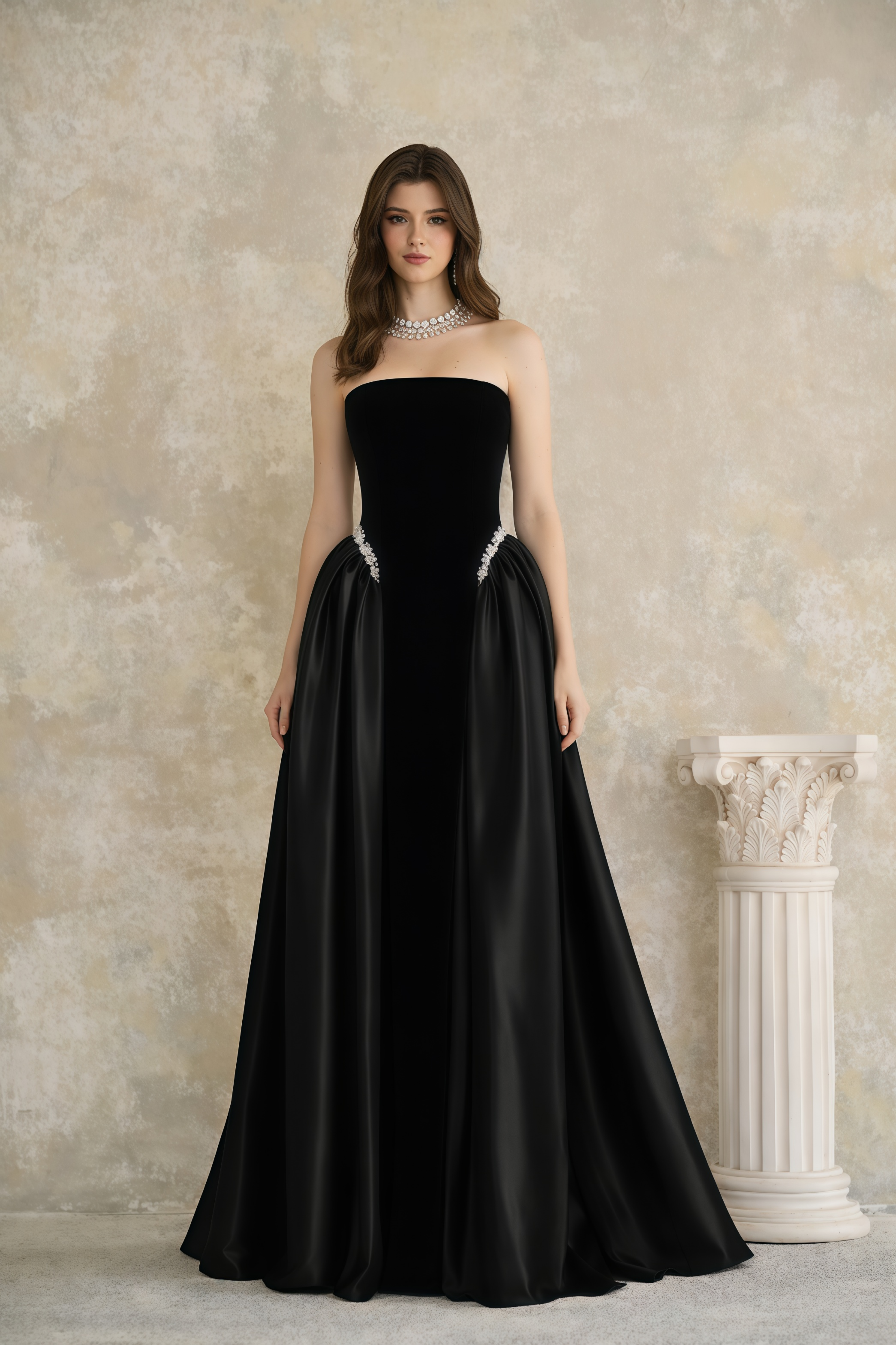 Raffaella Black Pearl Trim Maxi Gown