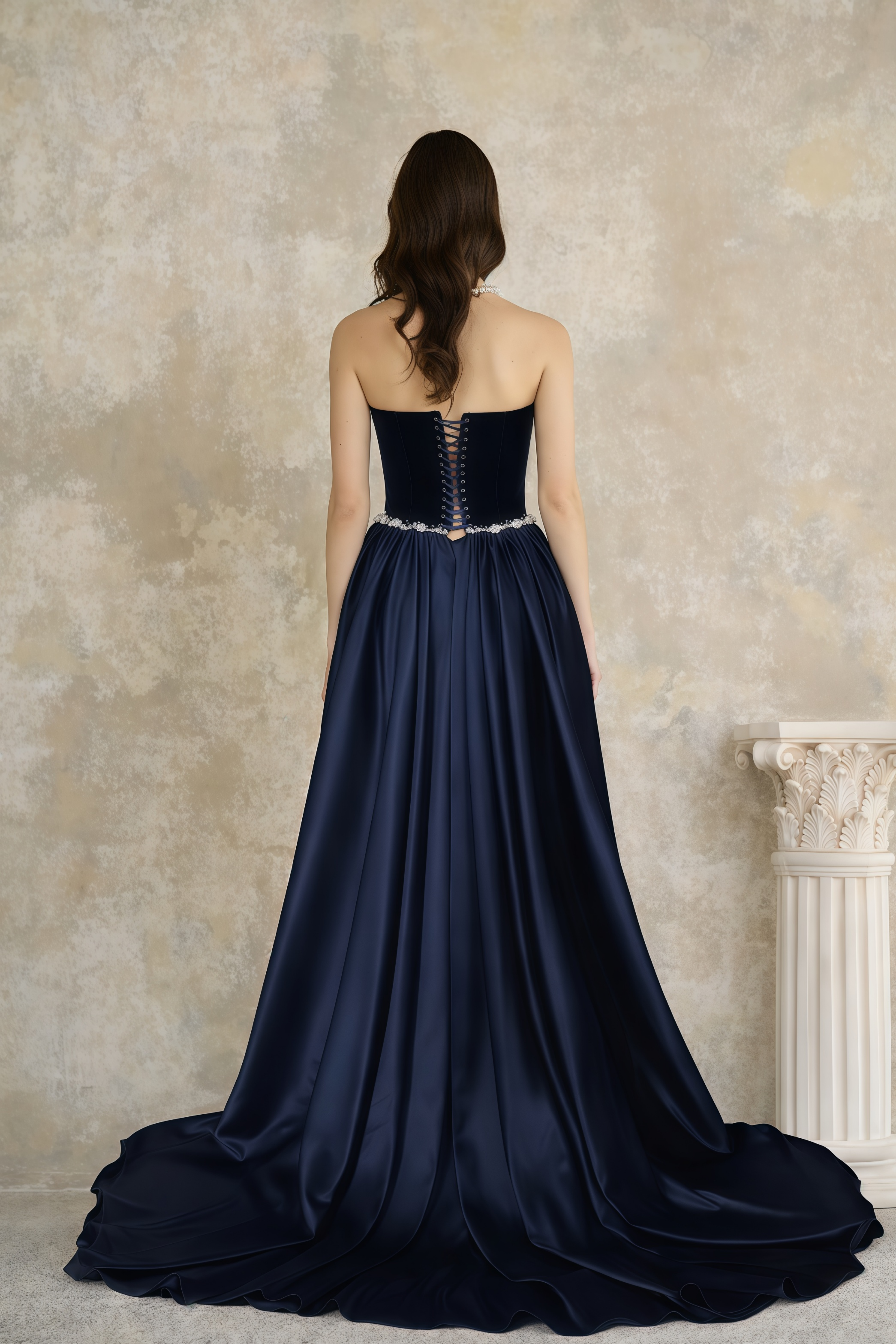 Raffaella Sapphire Pearl Trim Maxi Gown