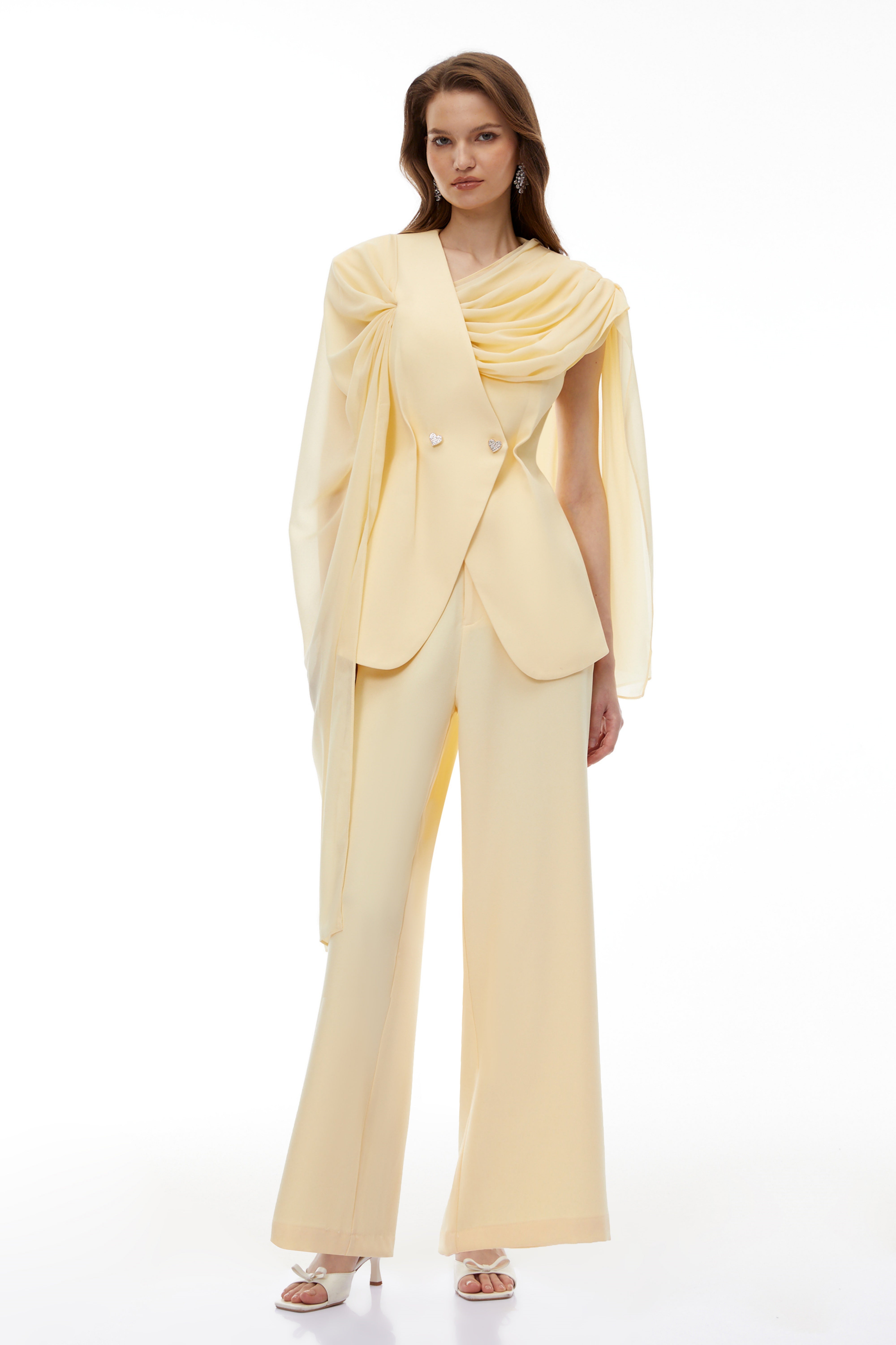 Raisa Yellow Draped Cape Top & Trousers Set