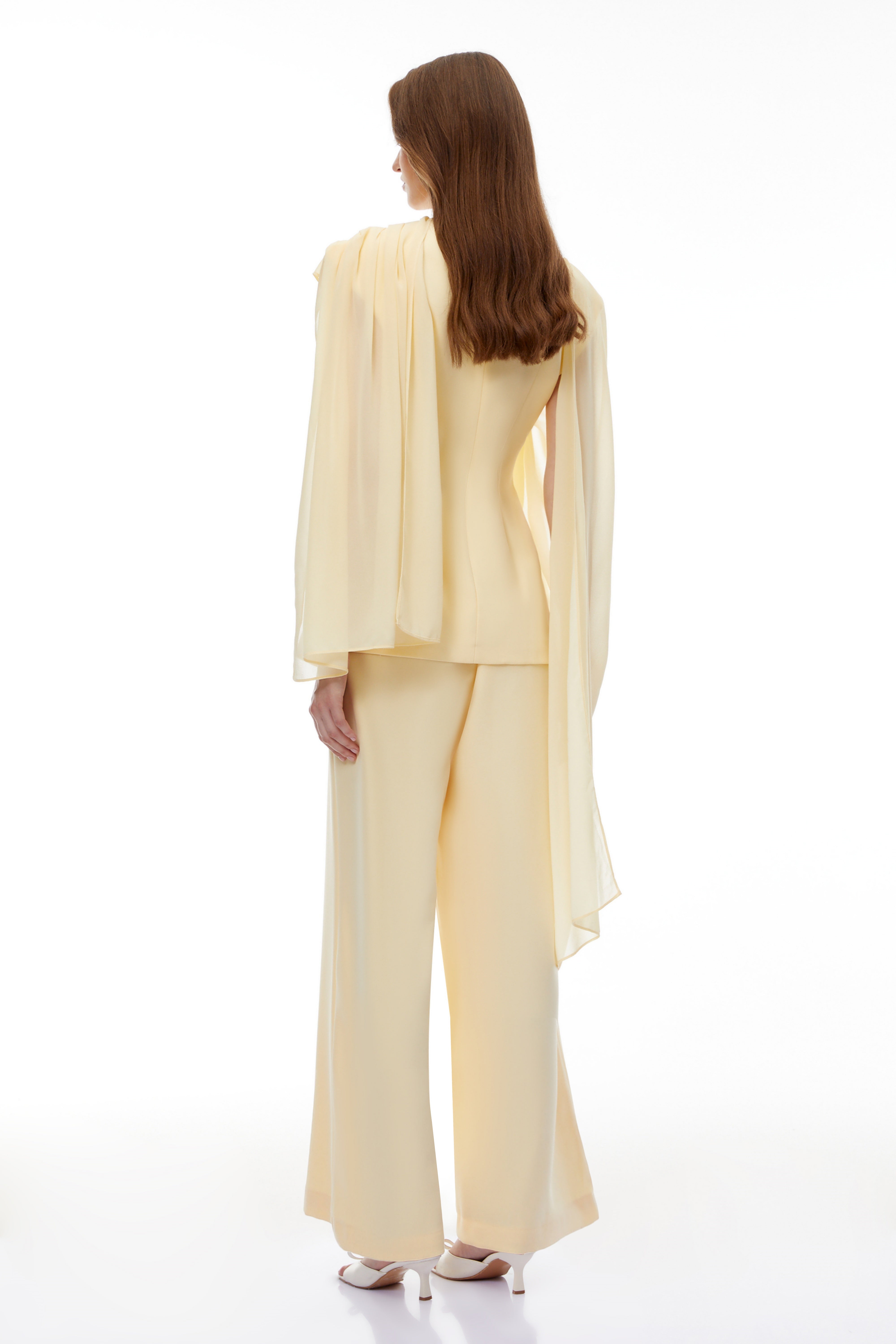 Raisa Yellow Draped Cape Top & Trousers Set