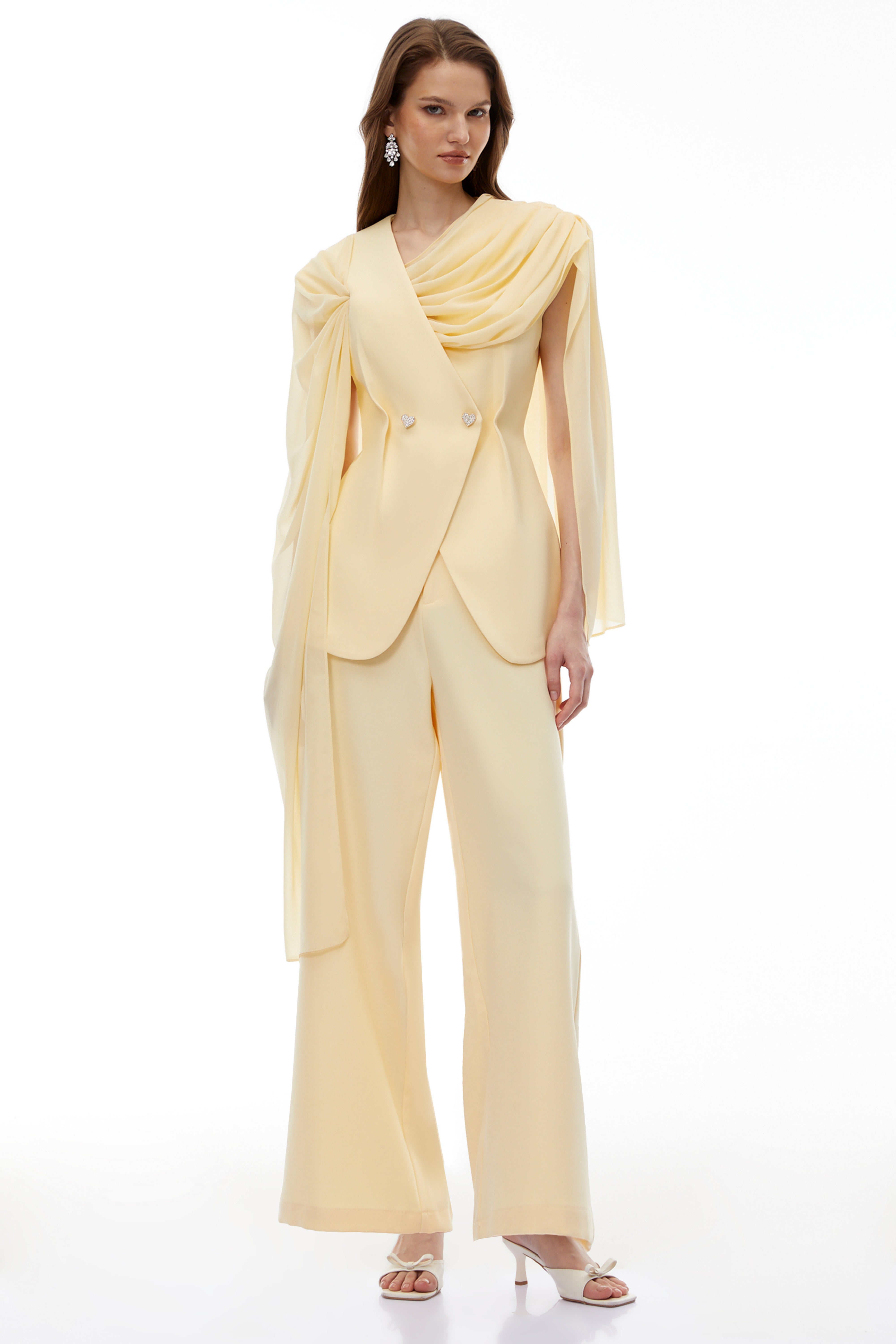 Raisa Yellow Draped Cape Top & Trousers Set