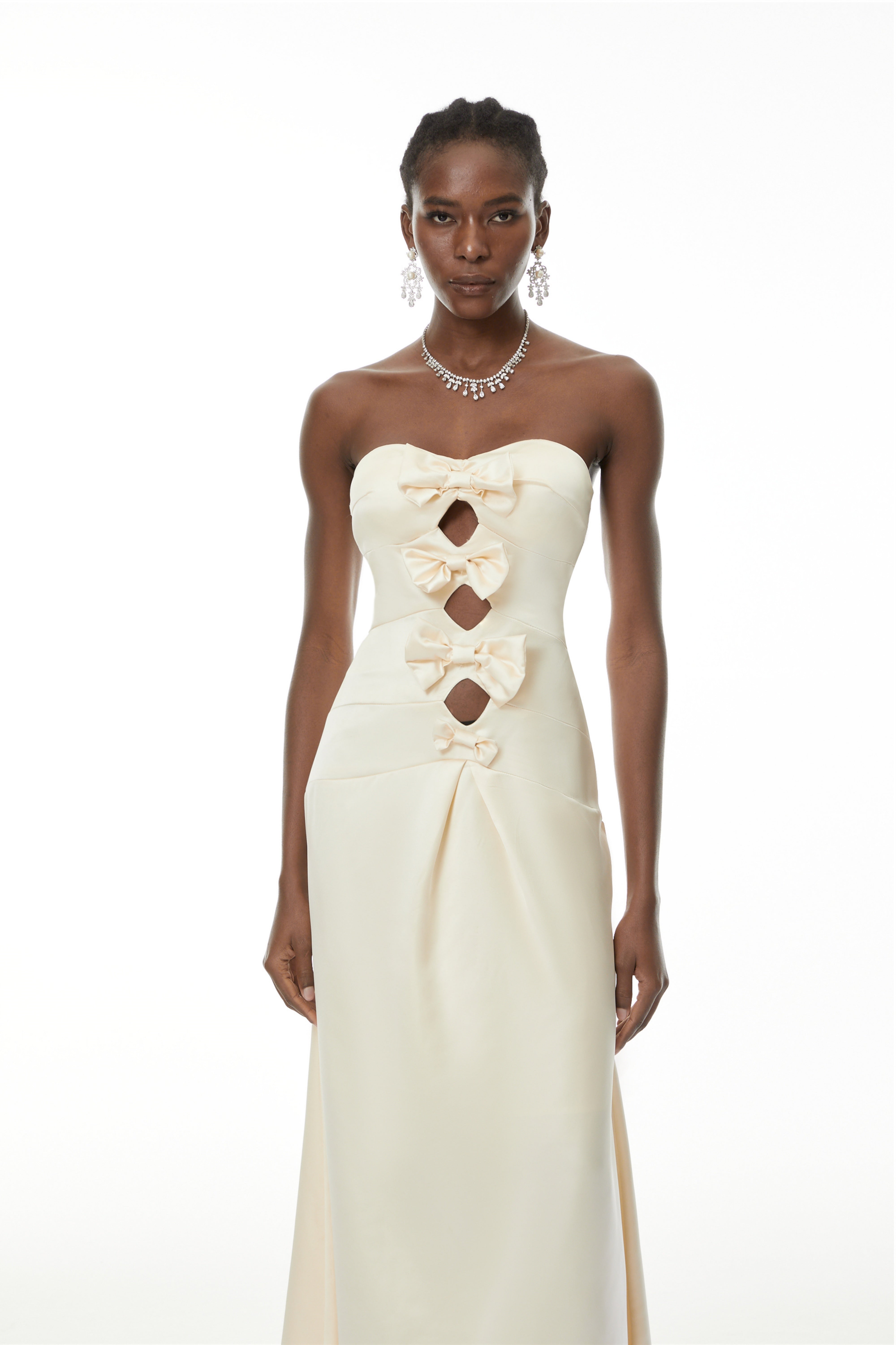 Ramona White Cut-Out Bow Pleated Maxi Dress