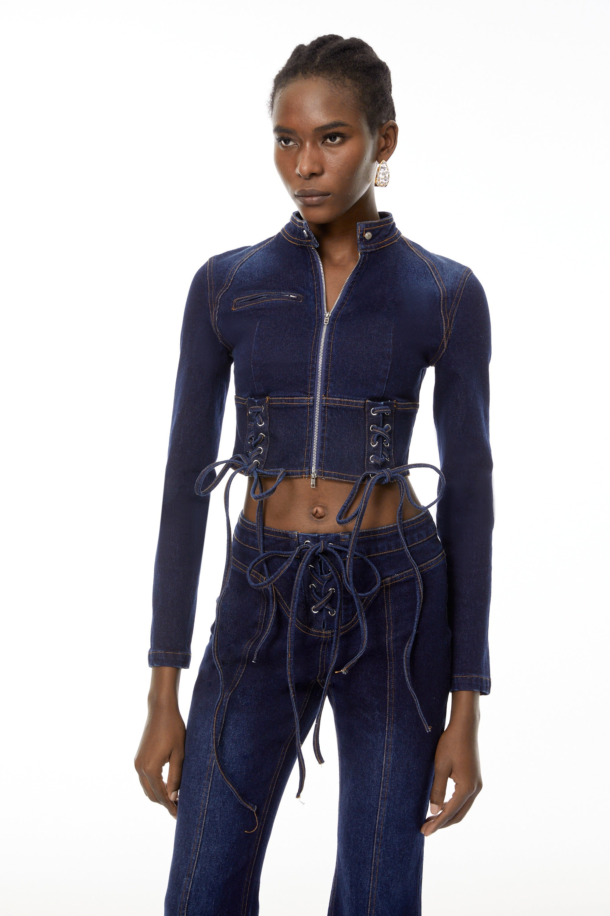 Kiona Indigo Blue Denim Lace-Up Co-ord Set