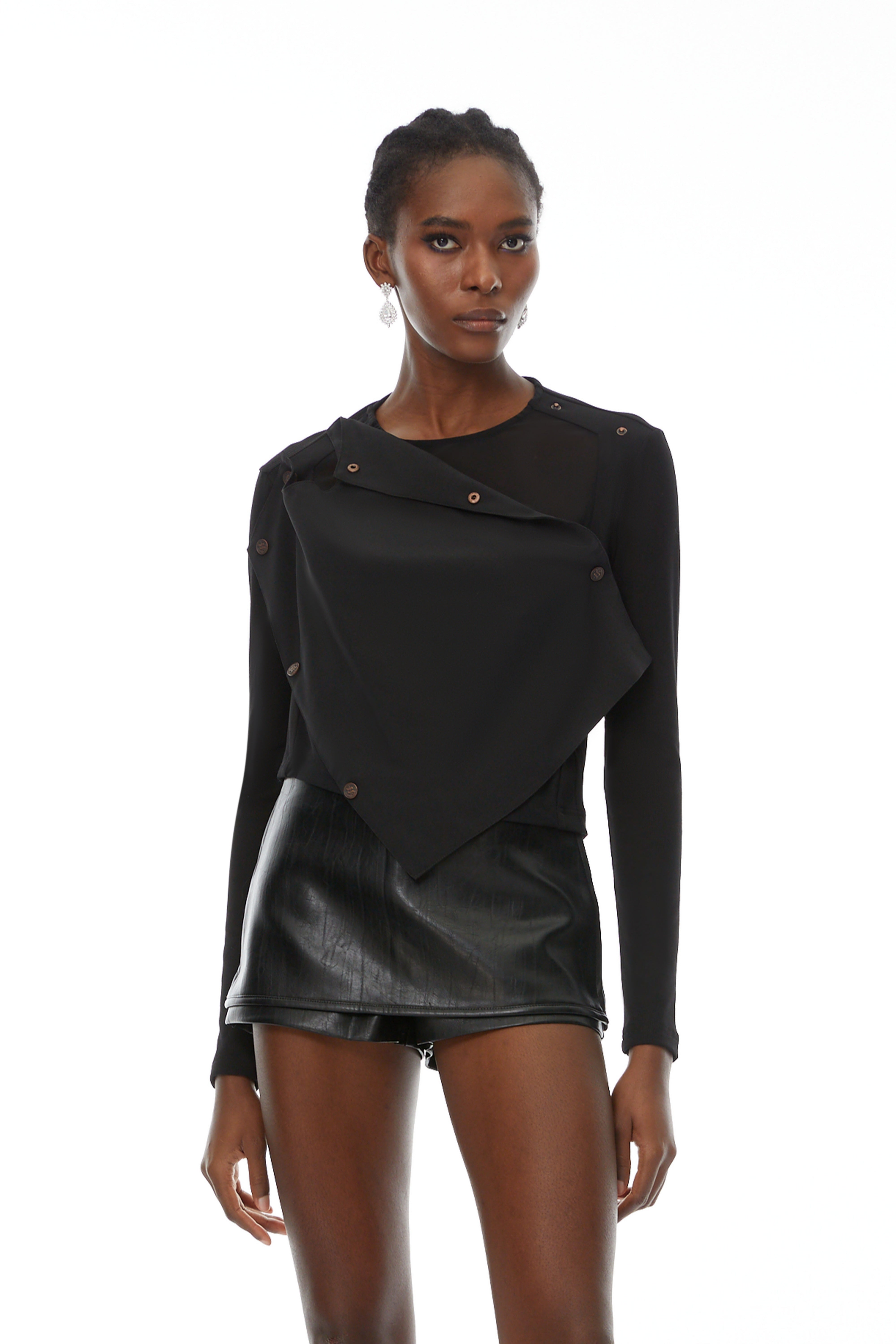 Regina Black Asymmetrical Design Knit Top