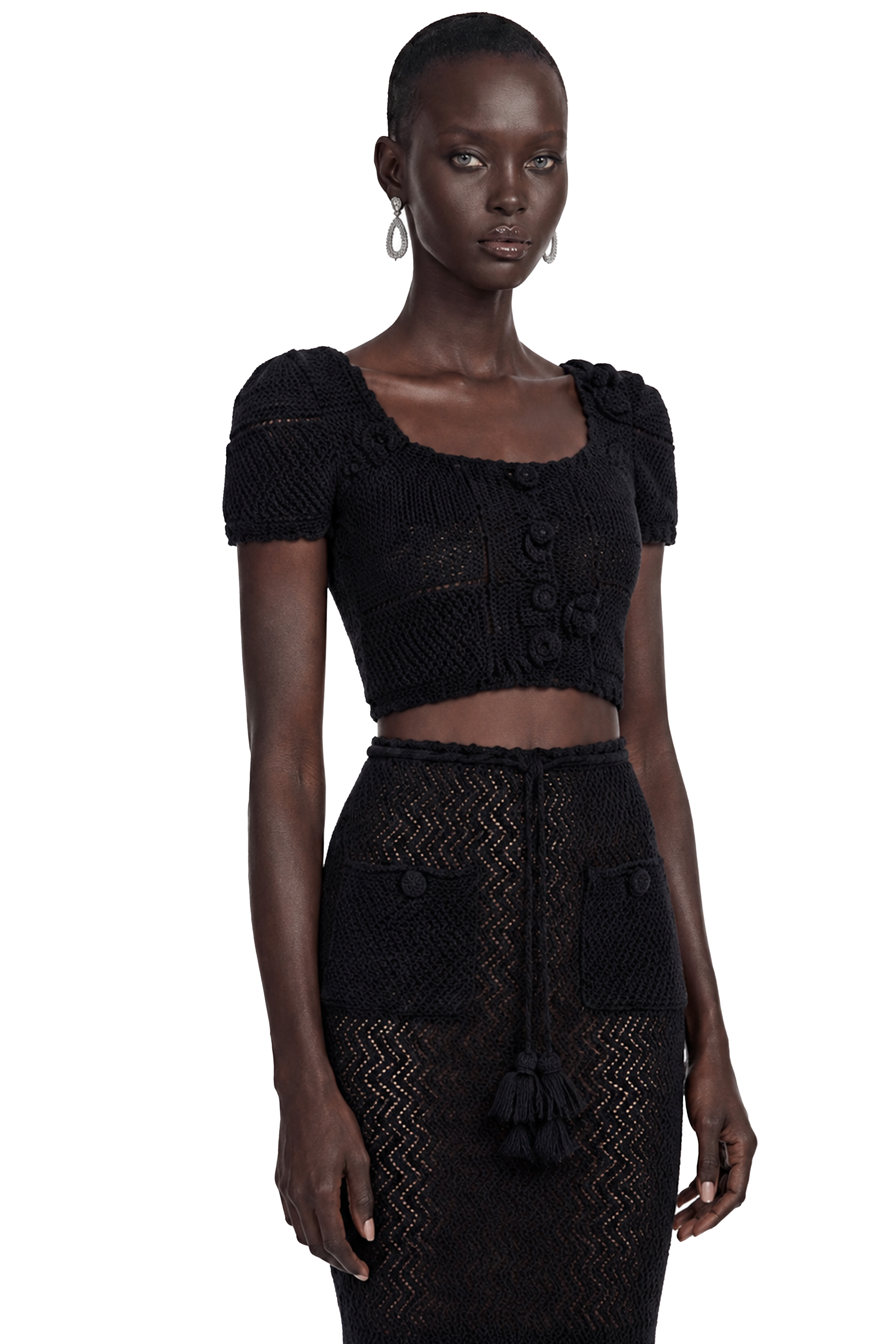 Renáta Black U-Neck Top & Fishtail Skirt Set