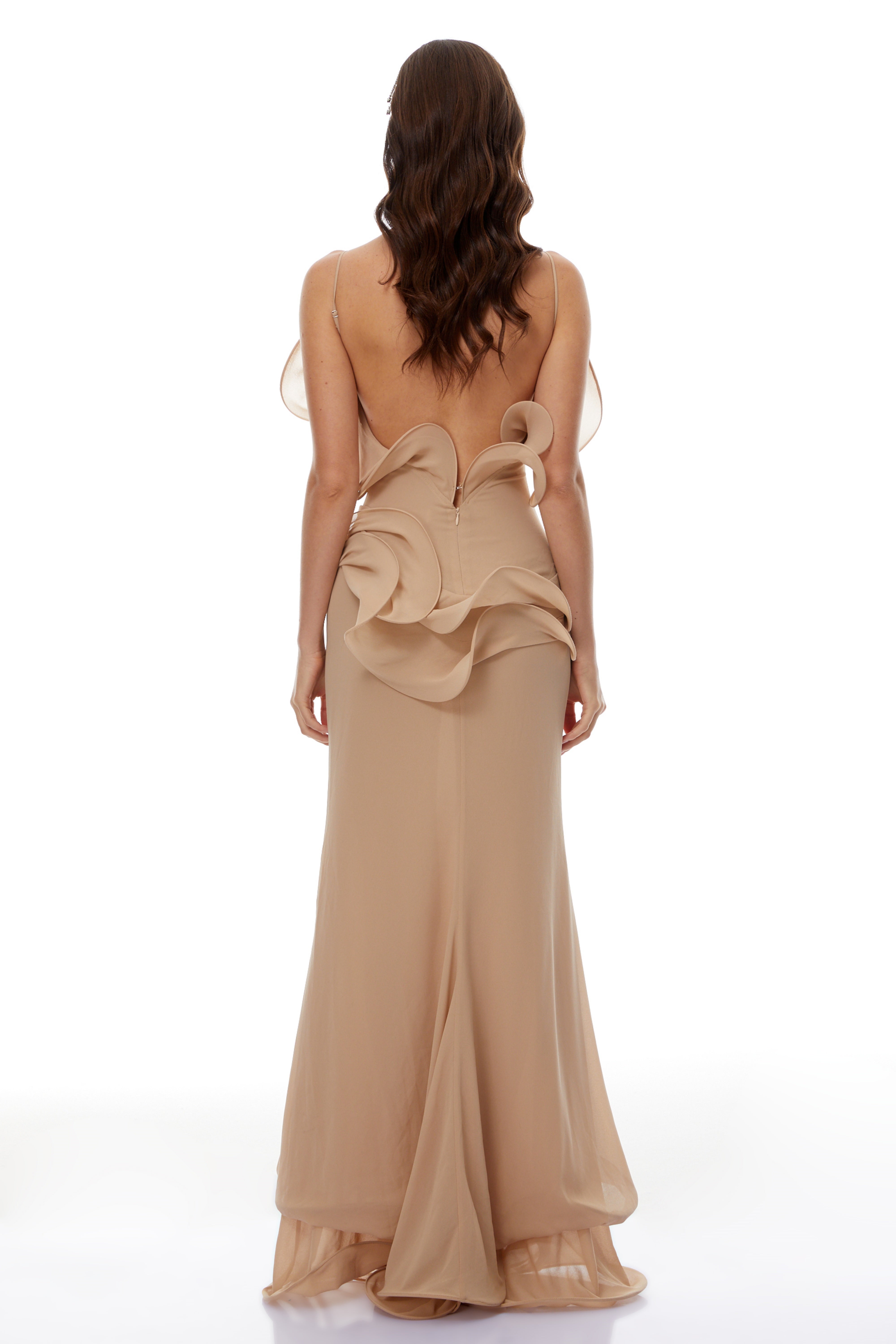 Retha Neutral Ruffled Corset Maxi Dress