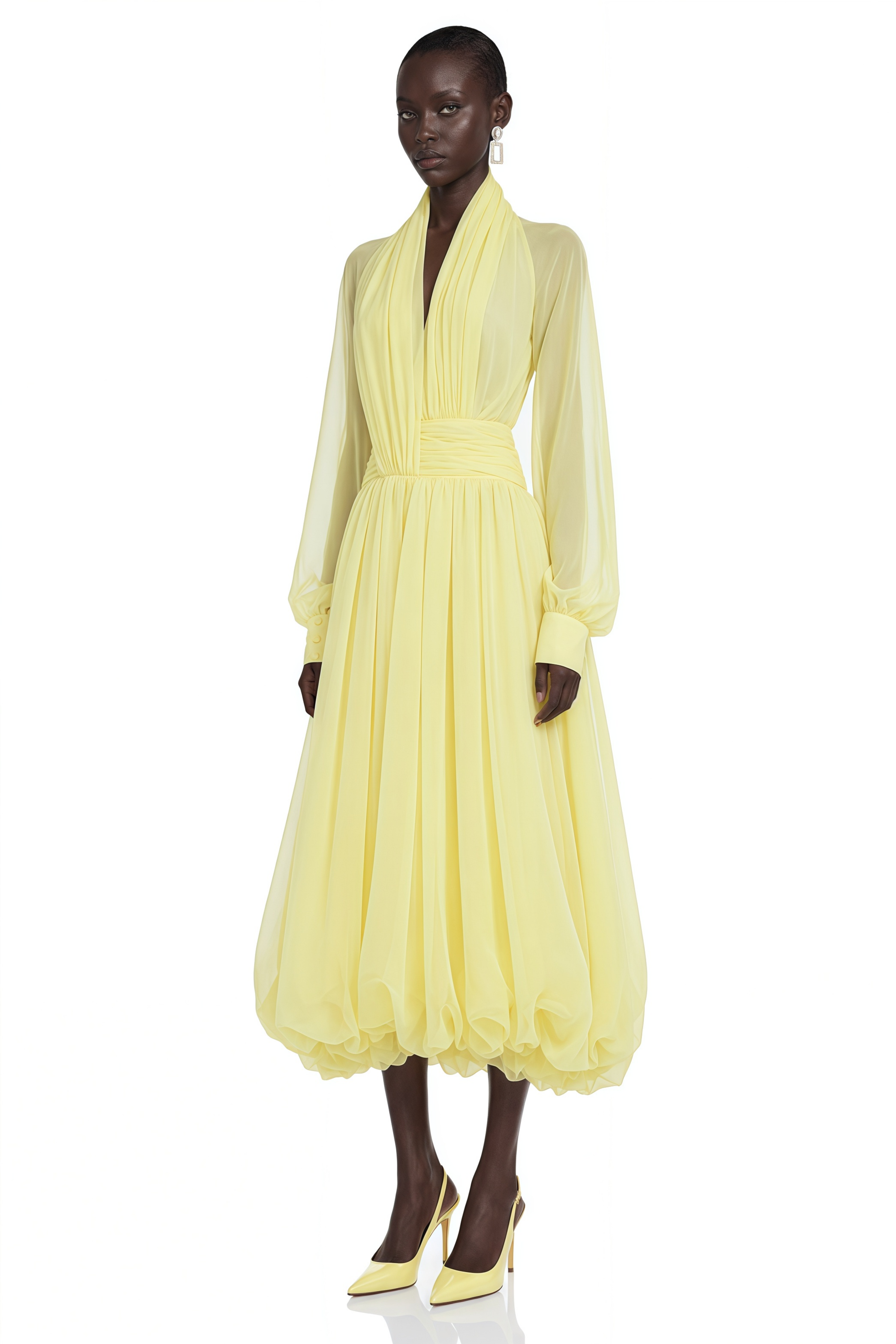 Riley Yellow Draped Tulle Maxi Dress