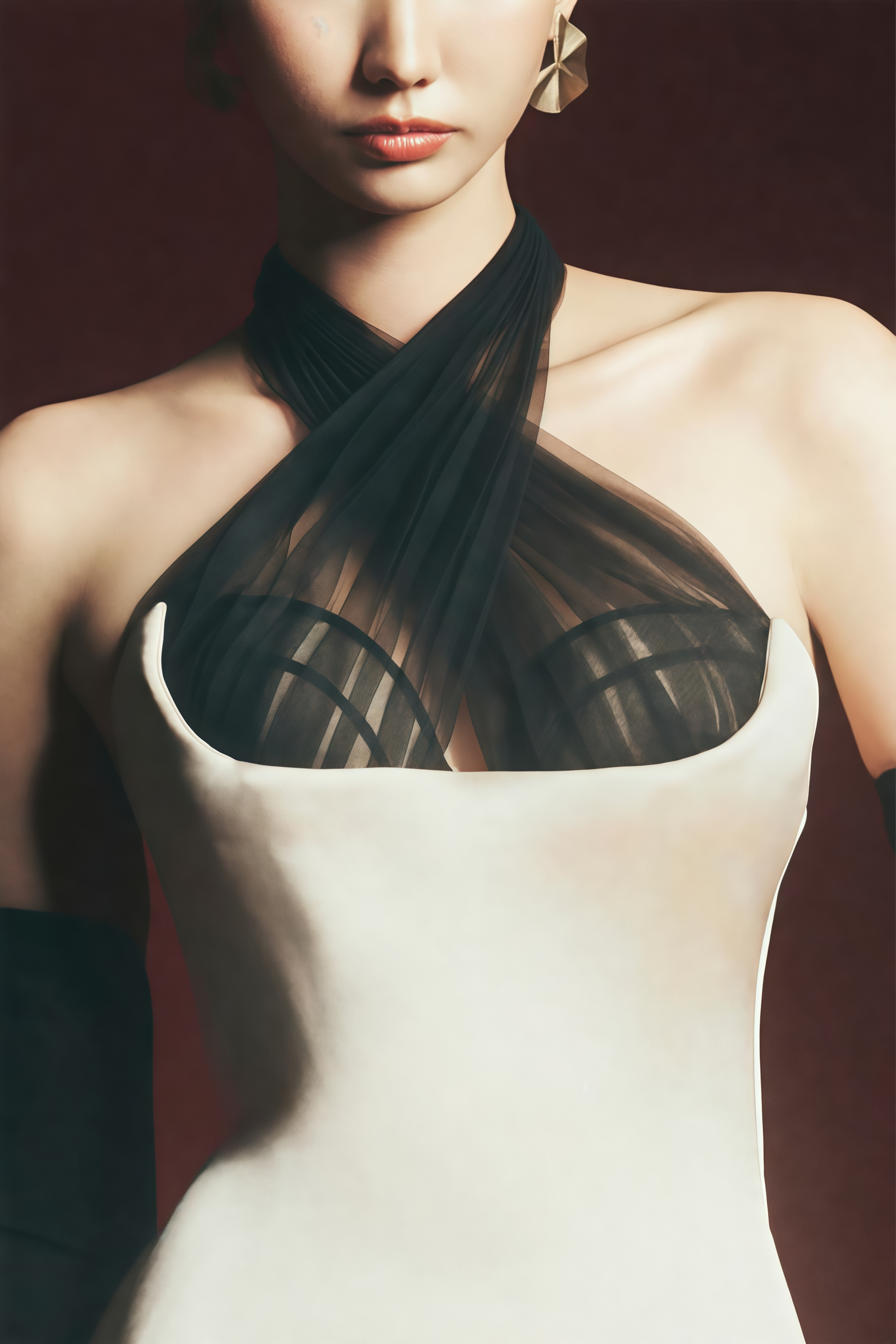 Ronit – Maxikleid aus Champagnerfarbenem Satin mit Tüll-Einsätzen