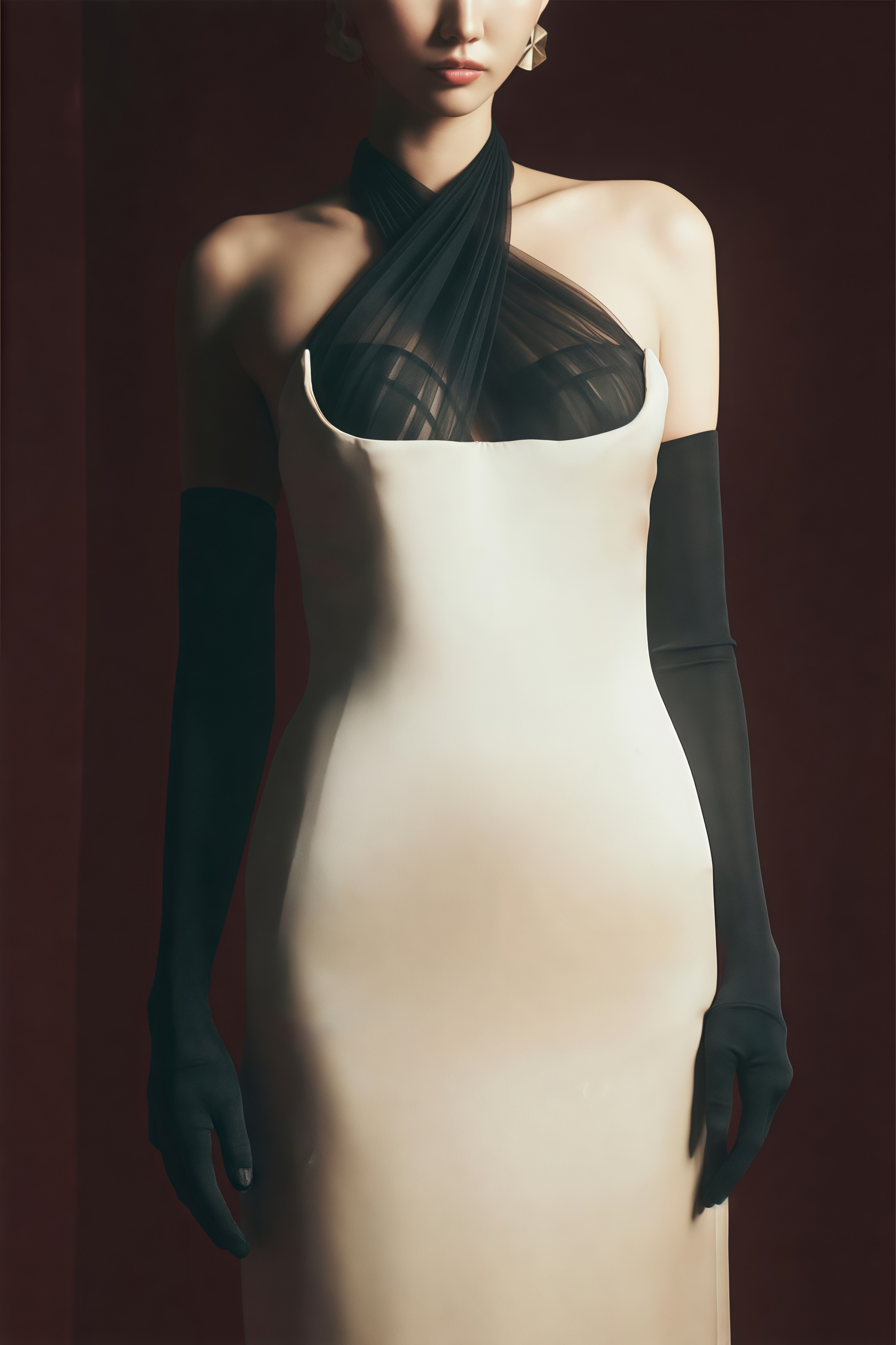 Ronit – Maxikleid aus Champagnerfarbenem Satin mit Tüll-Einsätzen