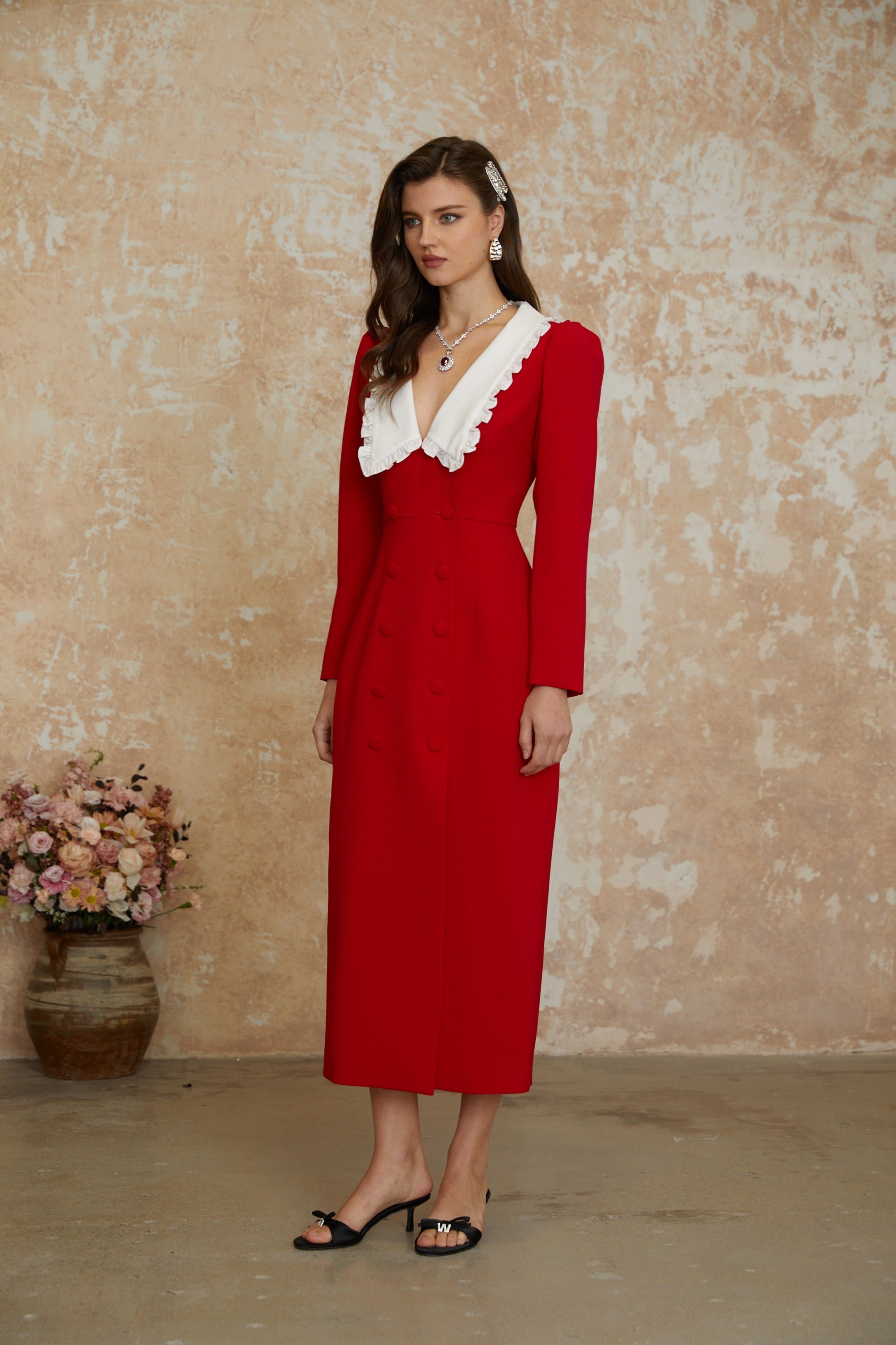 Rorie Red Double-Breasted Blazer Midi Dress