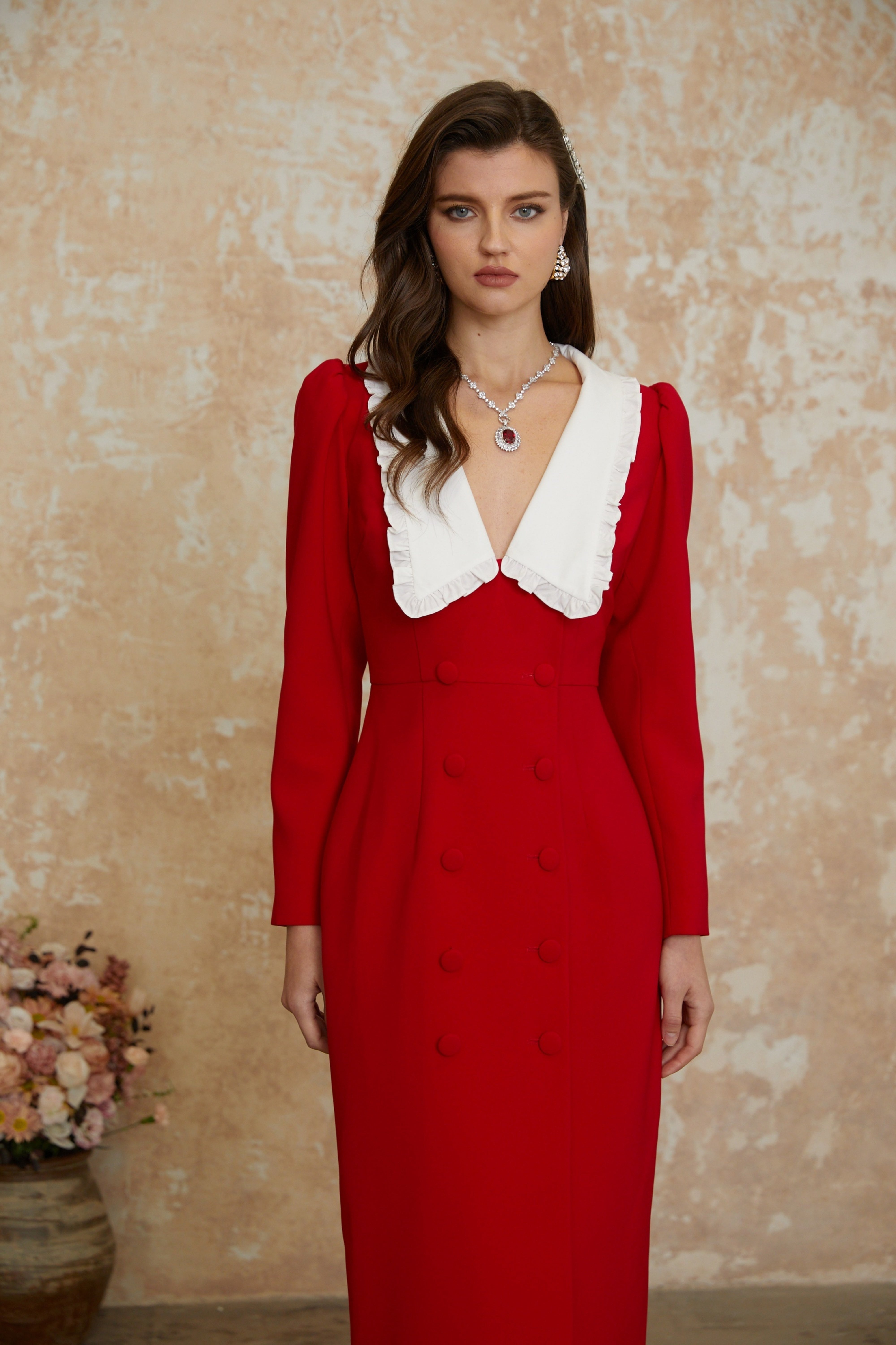 Rorie Red Double-Breasted Blazer Midi Dress