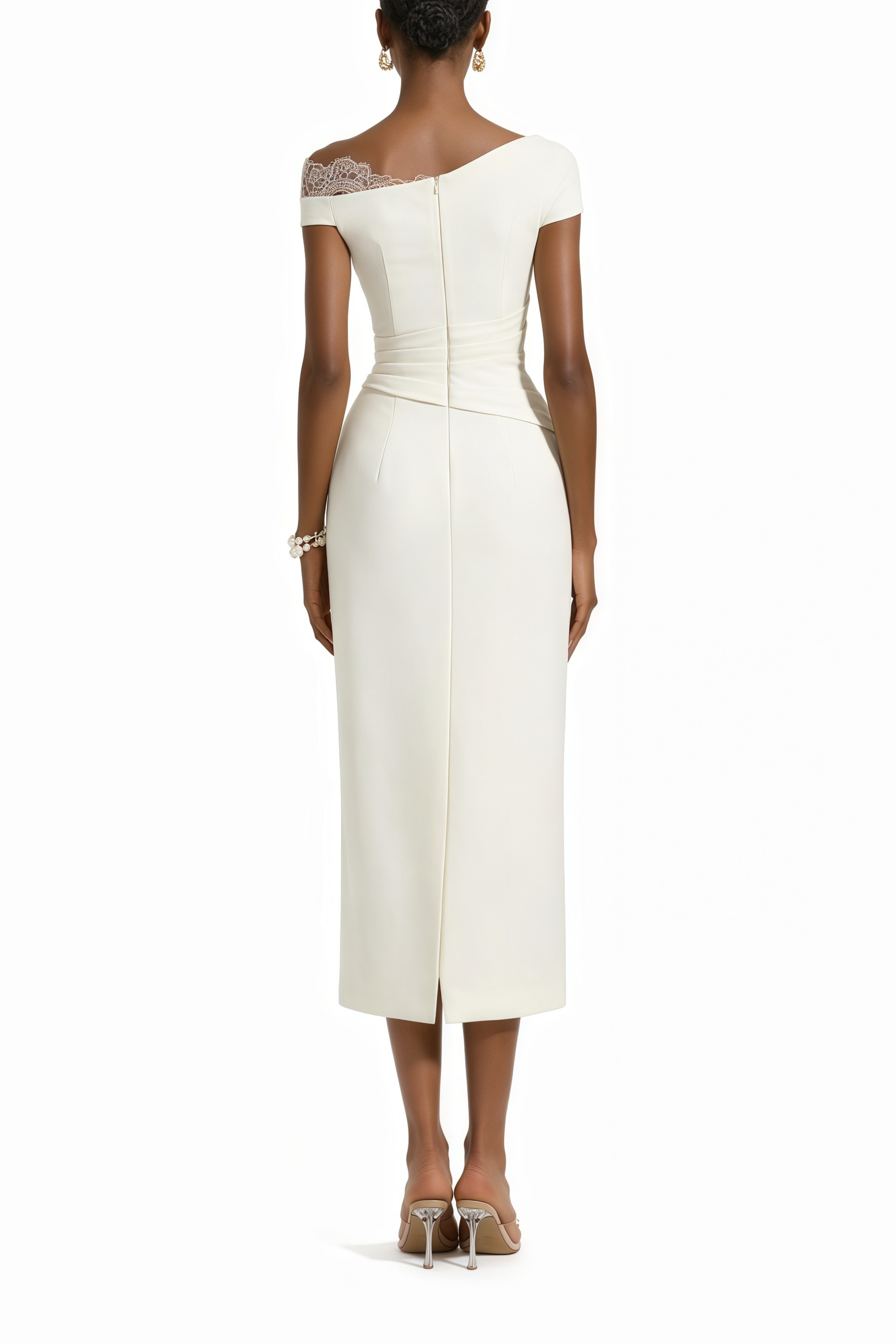 Weißes One-Shoulder-Midikleid