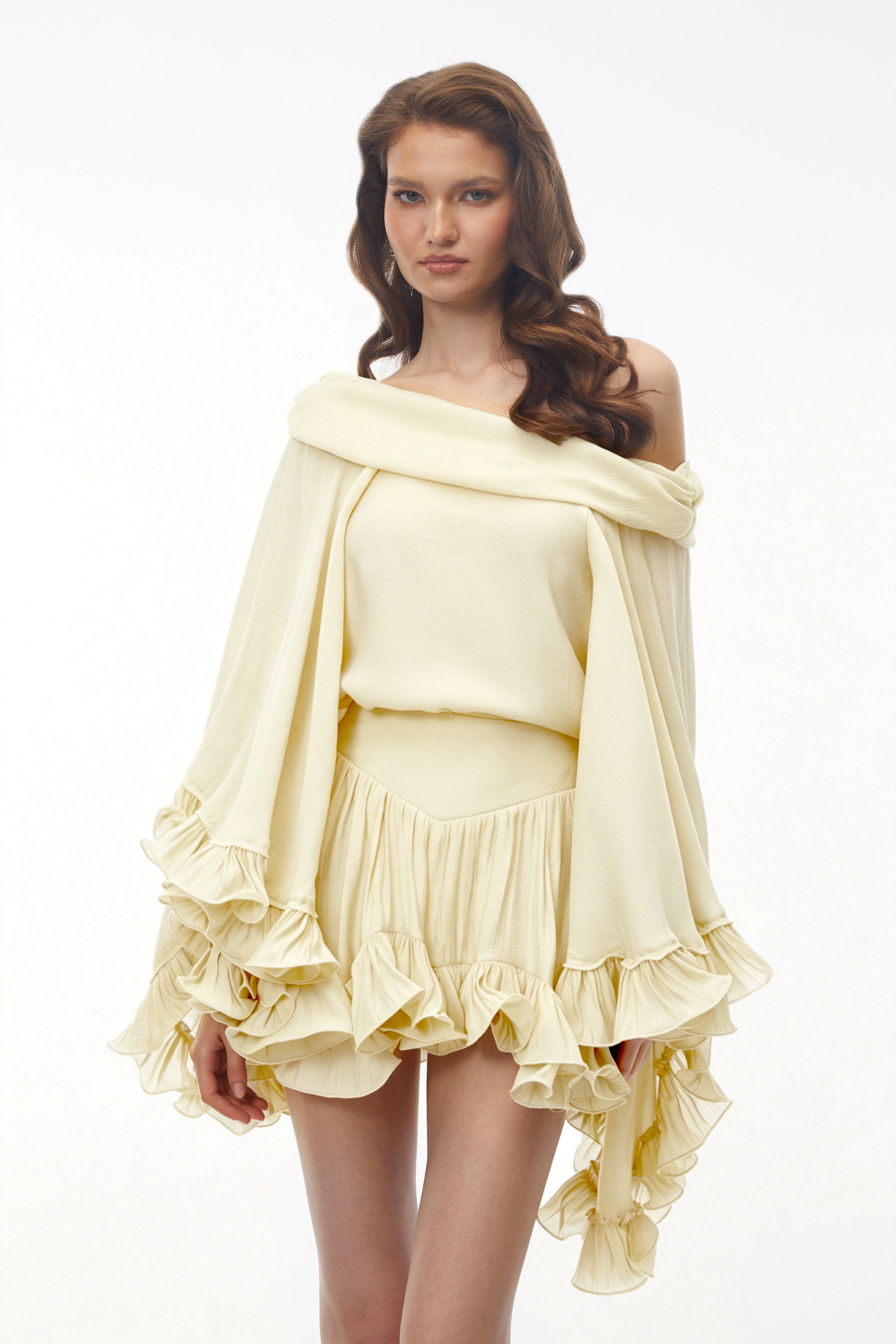 Ensemble top à épaules dénudées et jupe Rowan, couleur crème