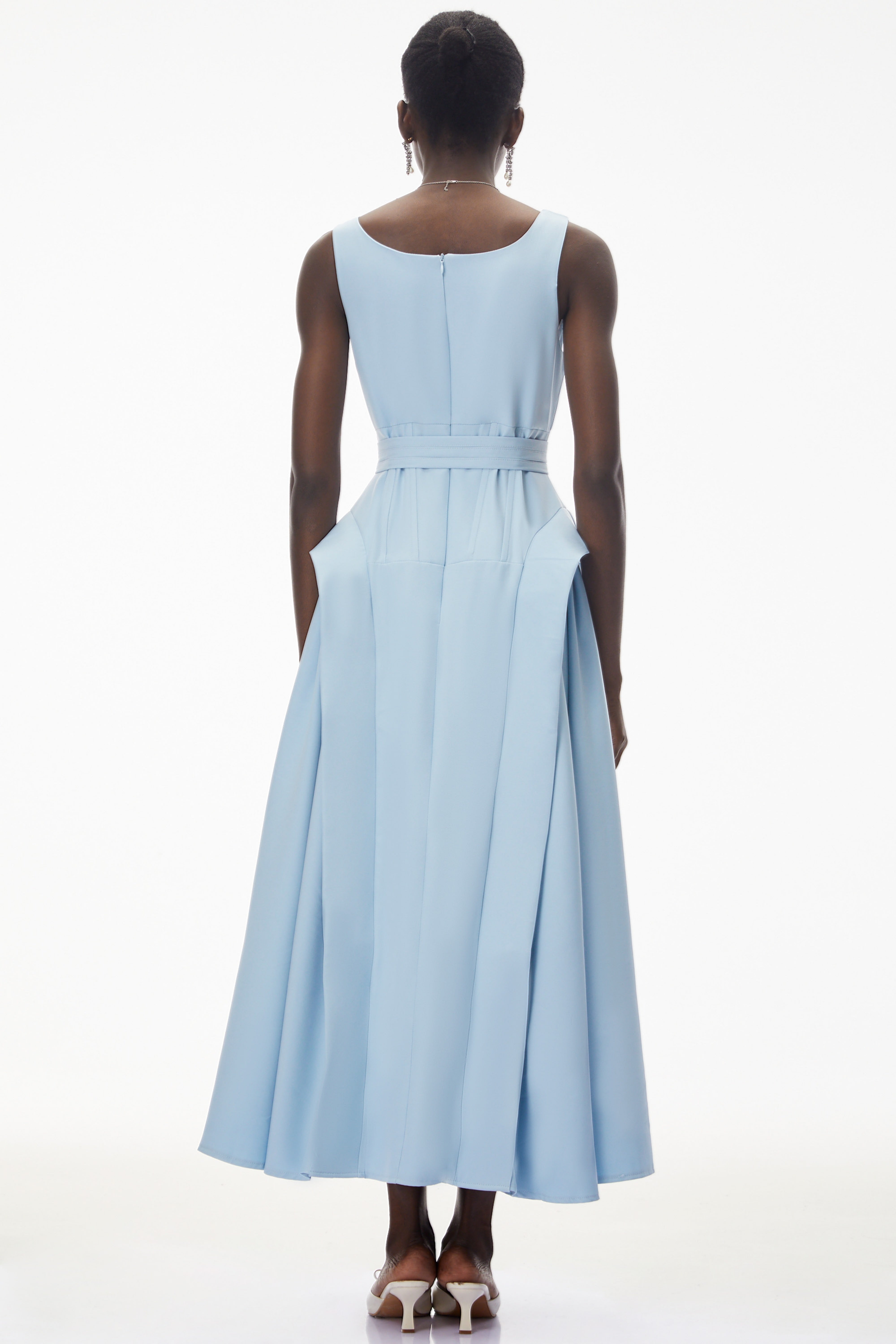 Robe longue à volants et fronces Ruby Sky Blue