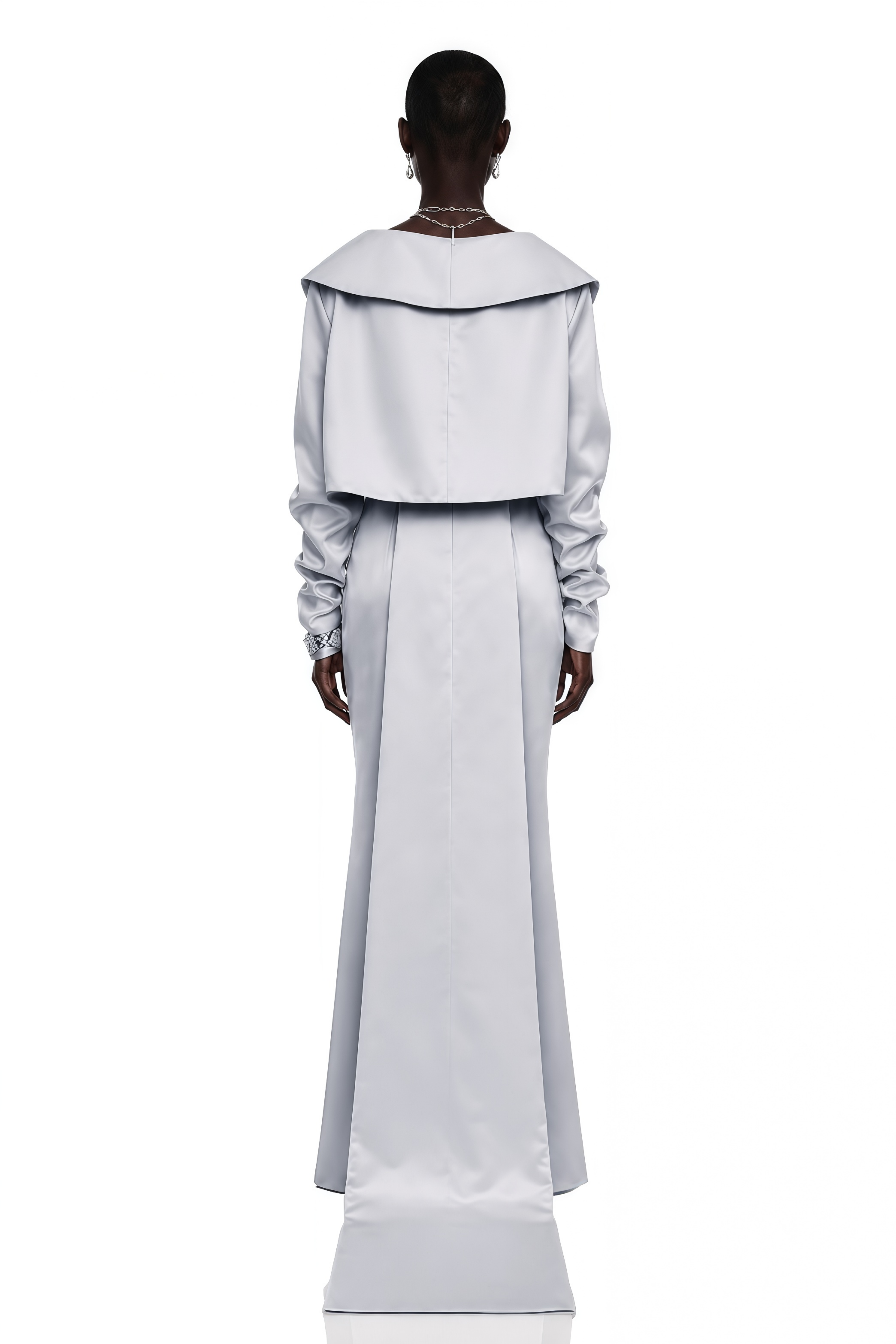 Runa Silver Cape Sleeve Rhinestone Maxi Dress & Jacket Set