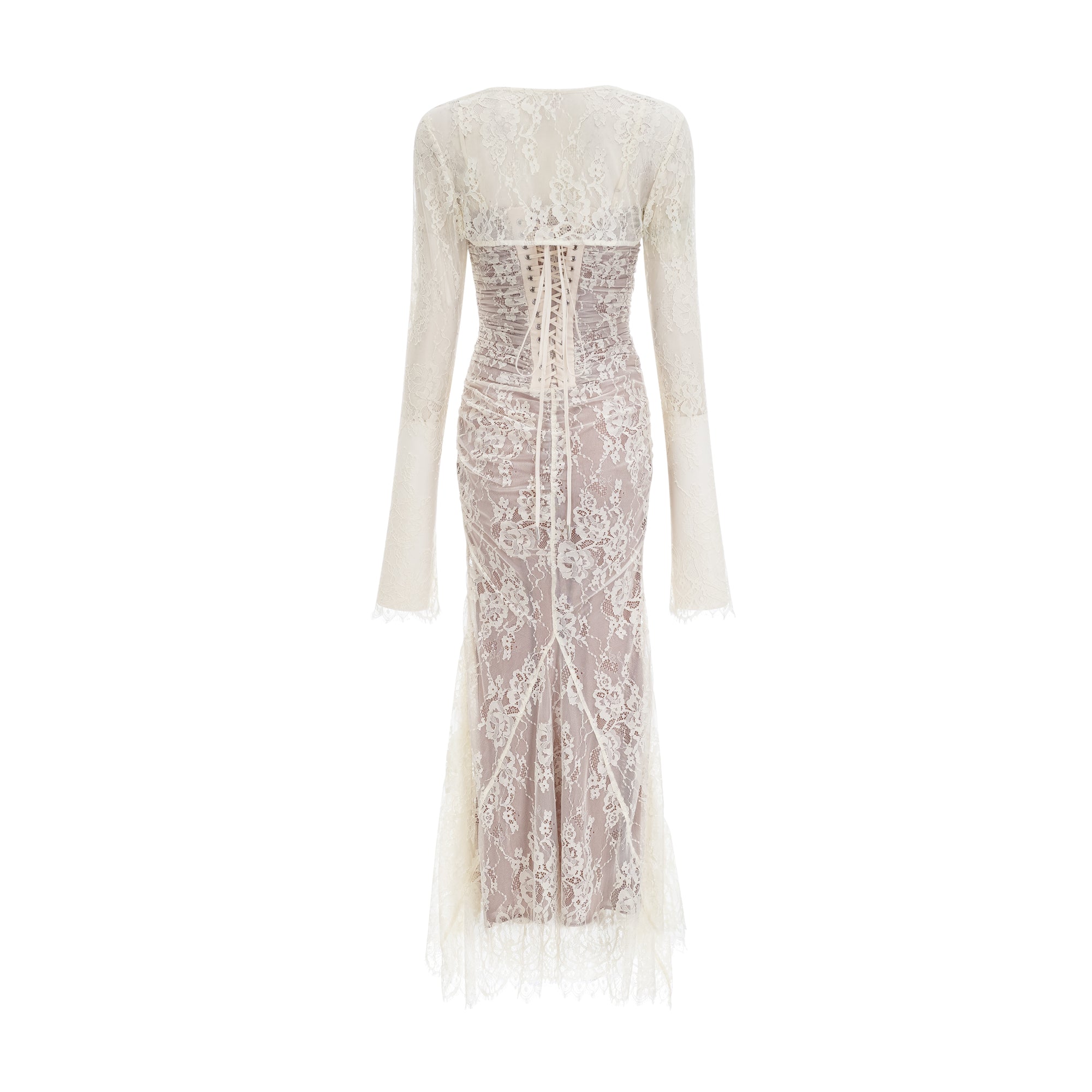 Valérie Maxikleid aus weißem Netzstoff mit Blumenspitze