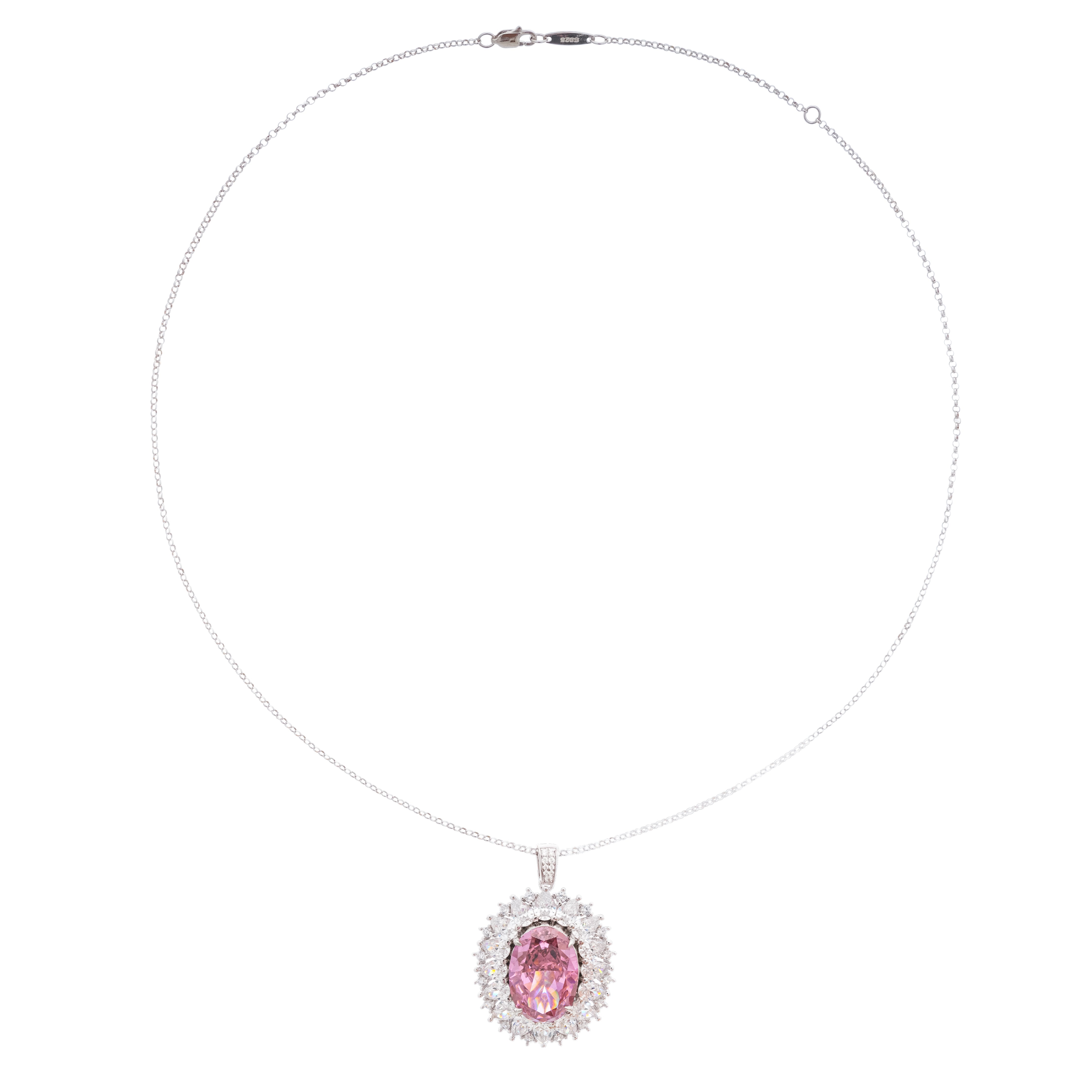 قلادة رافاييل الوردية البيضاوية المرصعة بالأحجار الكريمة من الفضة الإسترلينية
