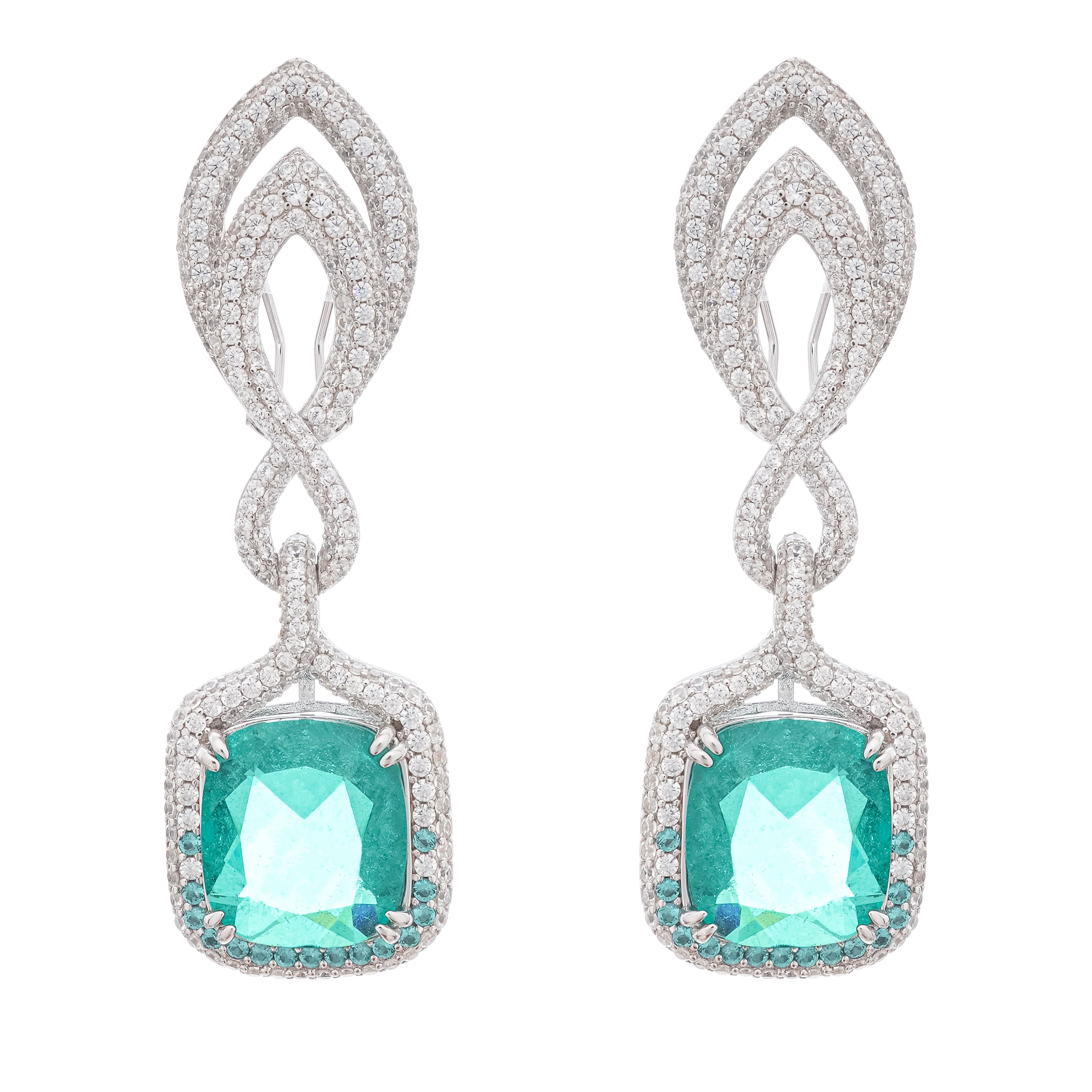 Helen Green Cushion Cut Gemstone Sterling Silver Earrings
