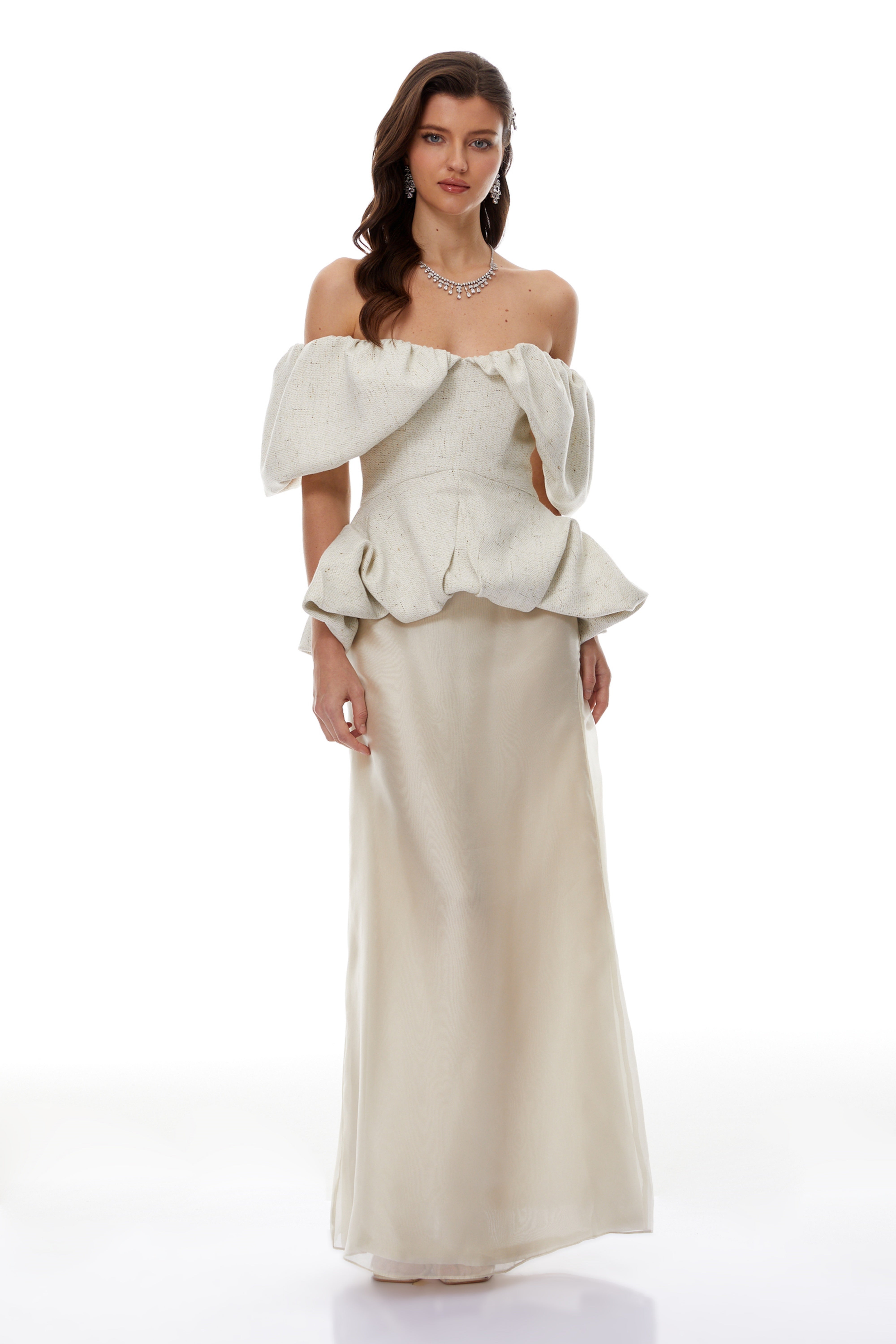 Sabine White Bubble Ruched Top & Skirt Co-ord Set