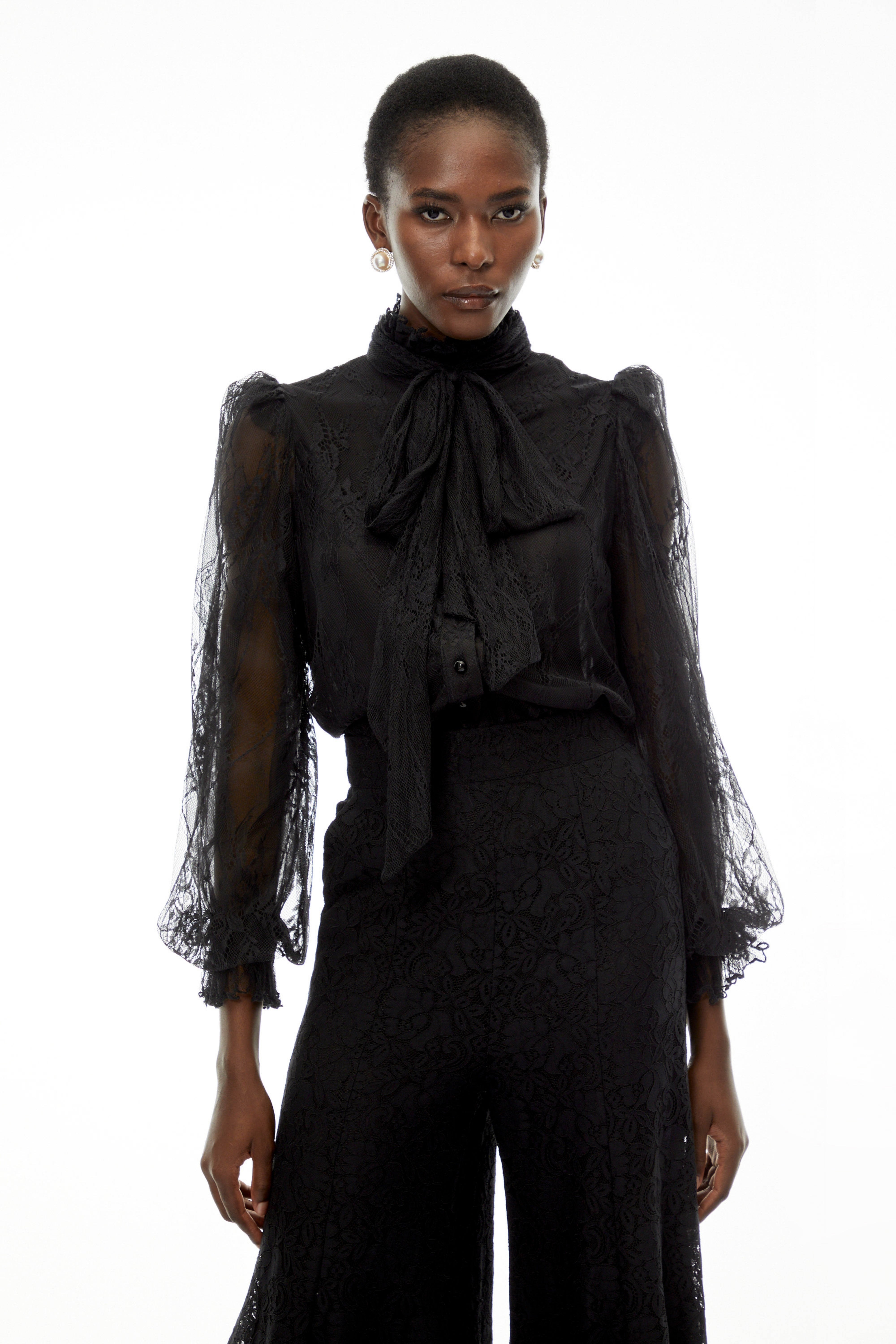 Sabrina Black Puff Sleeve Lace Blouse (Final Sale)