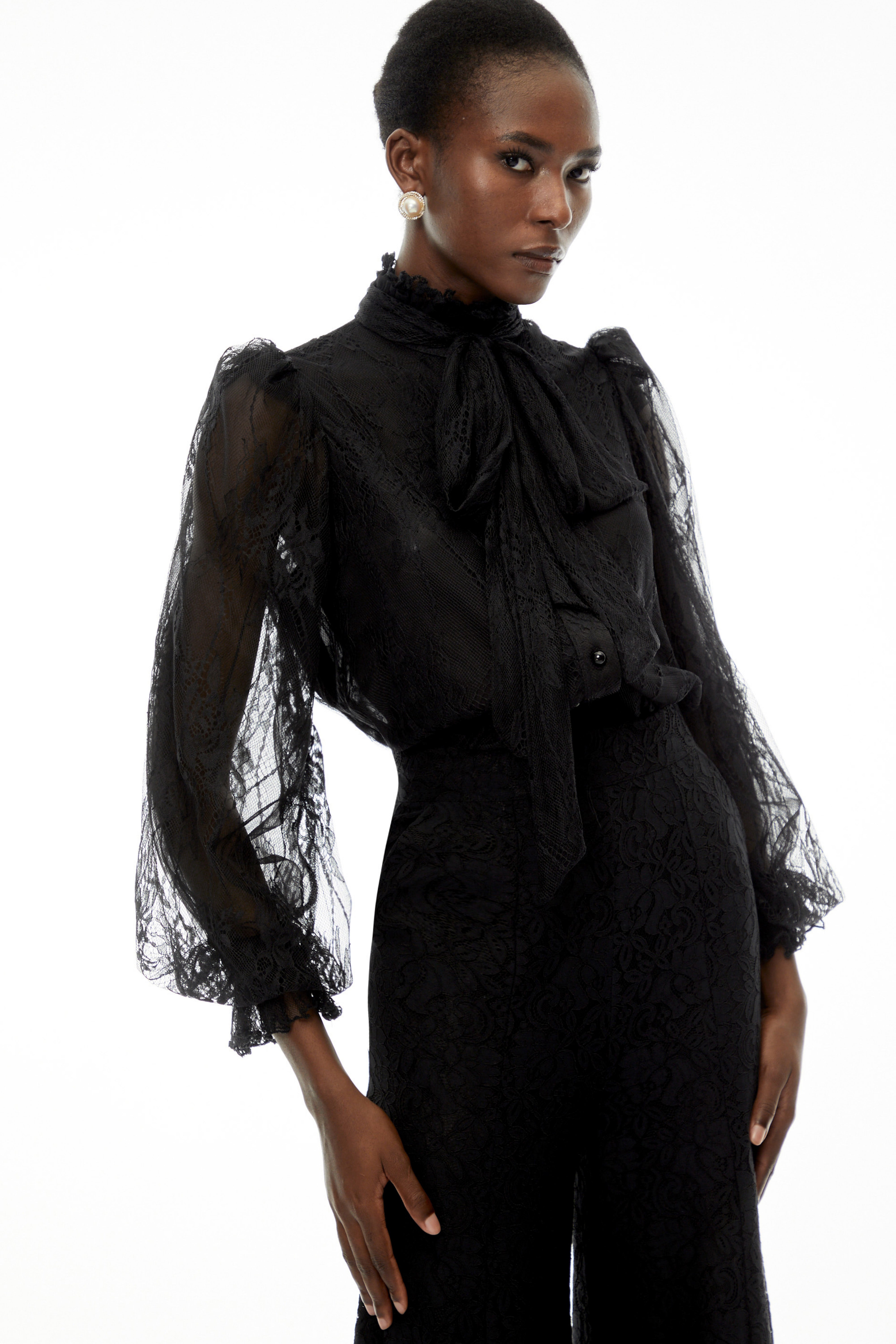 Sabrina Black Puff Sleeve Lace Blouse (Final Sale)